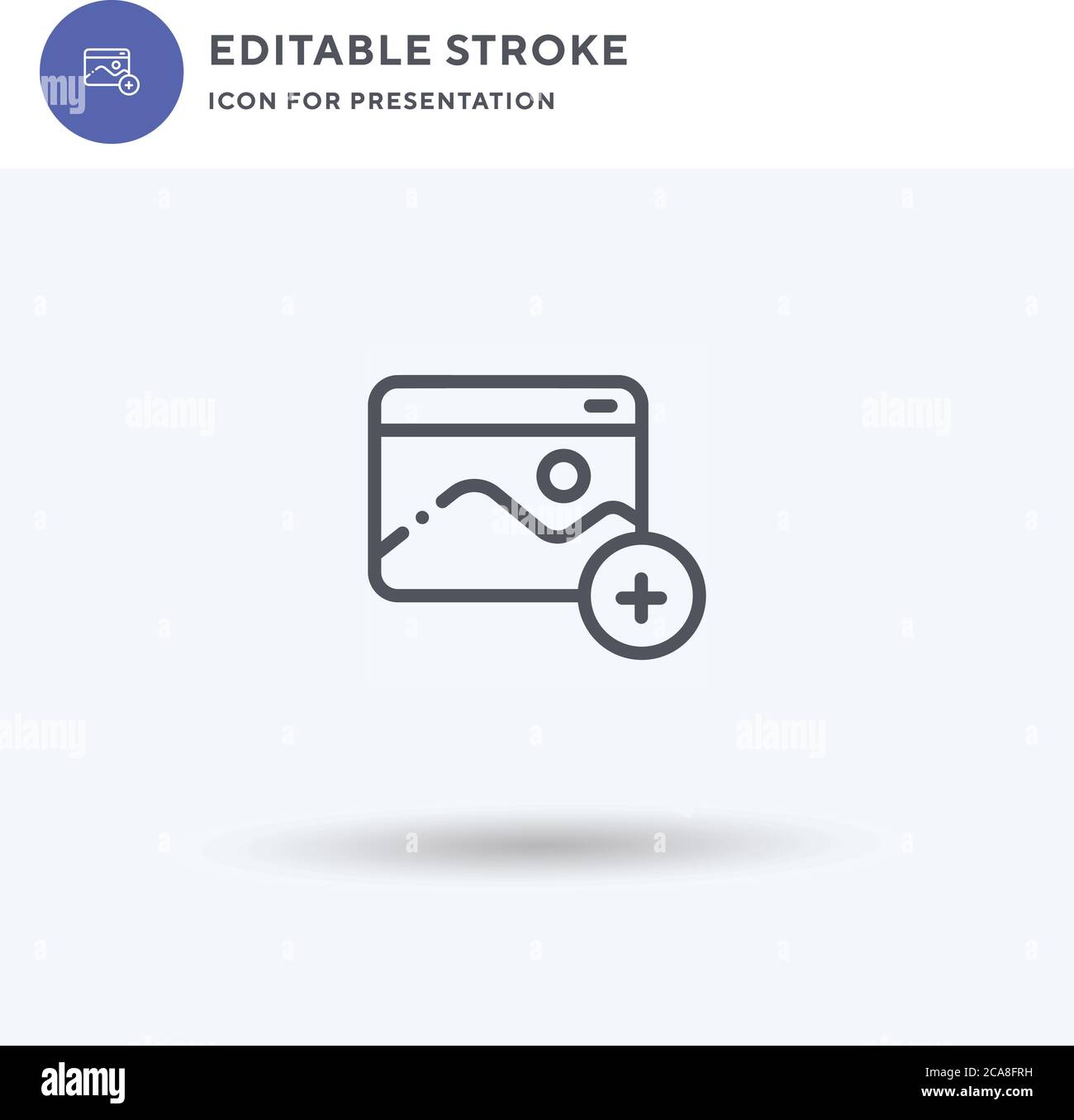 Bild-Symbolvektor hinzufügen, gefülltes flaches Zeichen, solides Piktogramm isoliert auf weiß, Logo-Illustration. Bildsymbol für Präsentation hinzufügen. Stock Vektor