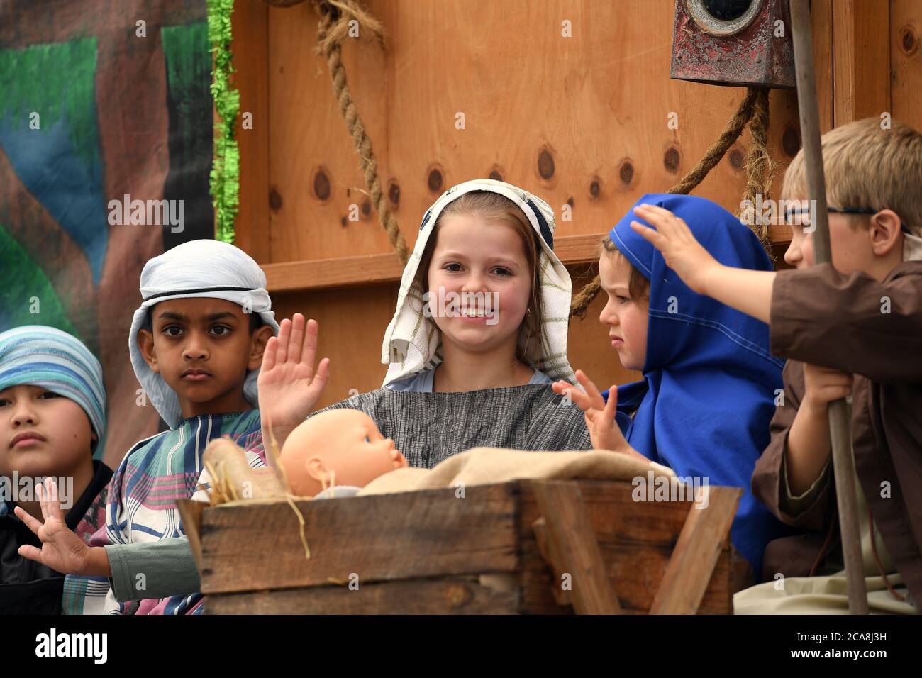 Benalla Festival 2019. Kinder nehmen an einer Krippe Teil Stockfoto