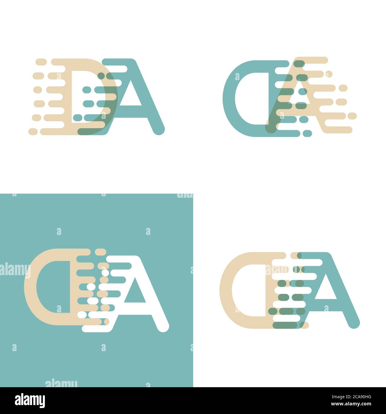 DA Buchstaben Logo mit Akzentgeschwindigkeit in Creme und Pastellgrün Stock Vektor