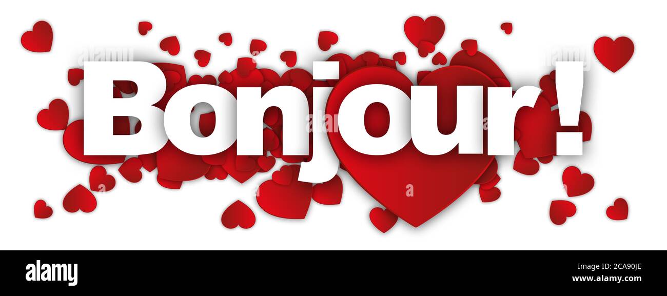 bonjour-Label Stockfoto