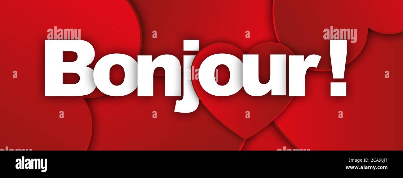 bonjour-Label Stockfoto