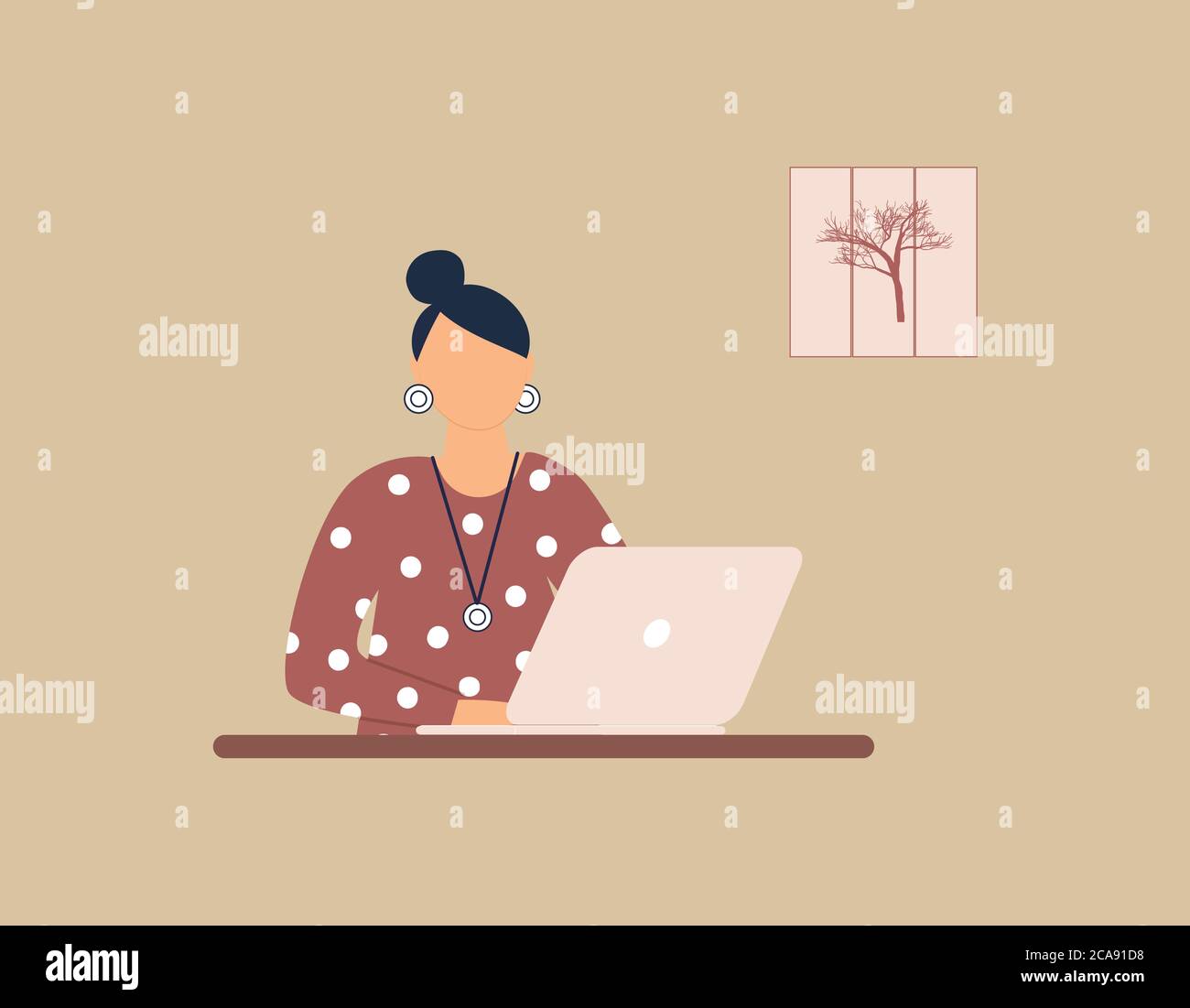 Frau Tutor Arbeit auf Laptop. Konzept der Remote-Arbeit, Fernunterricht oder Online-Training während der Virus-Epidemie.nette Dame Trainer oder Trainer Stock Vektor