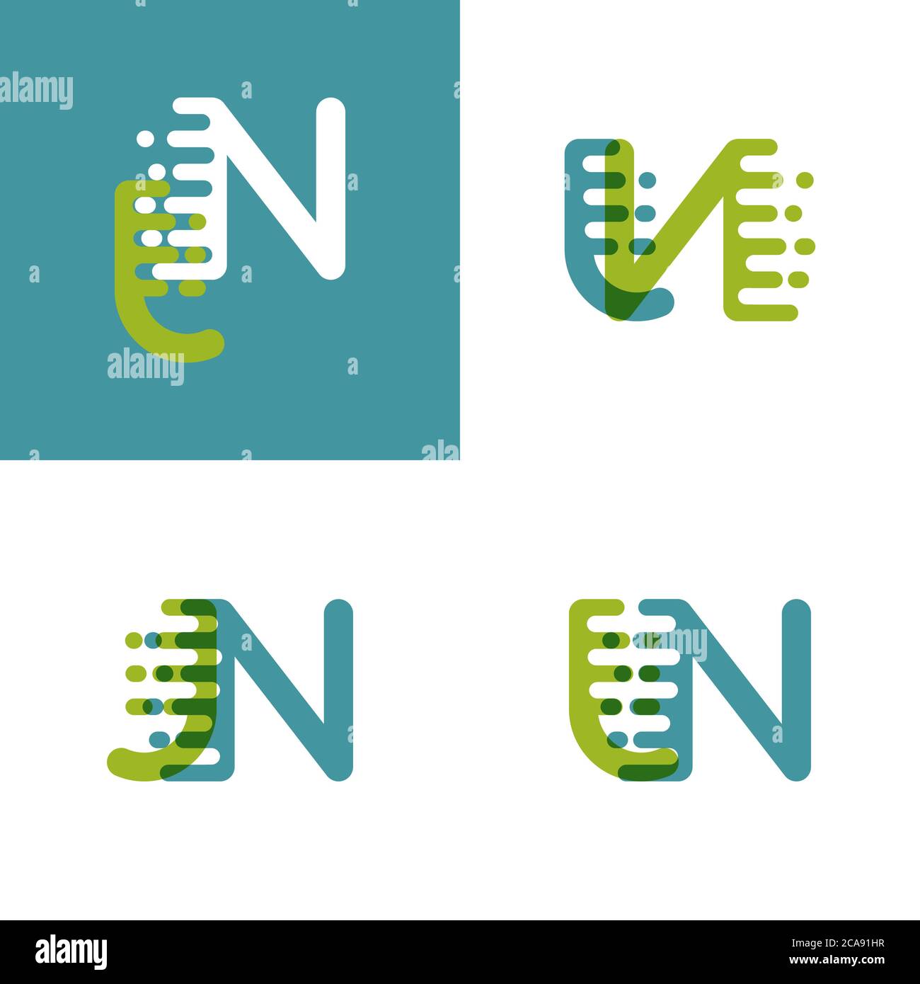 JN Buchstaben Logo mit Akzentgeschwindigkeit in hellgrün und hellblau Stock Vektor