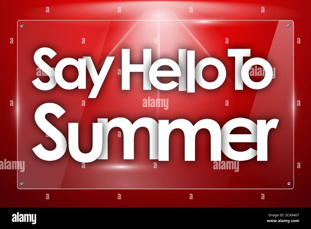 Sagen Sie Hallo zu Sommer Wort in farbigen Rechtecken Hintergrund Stockfoto