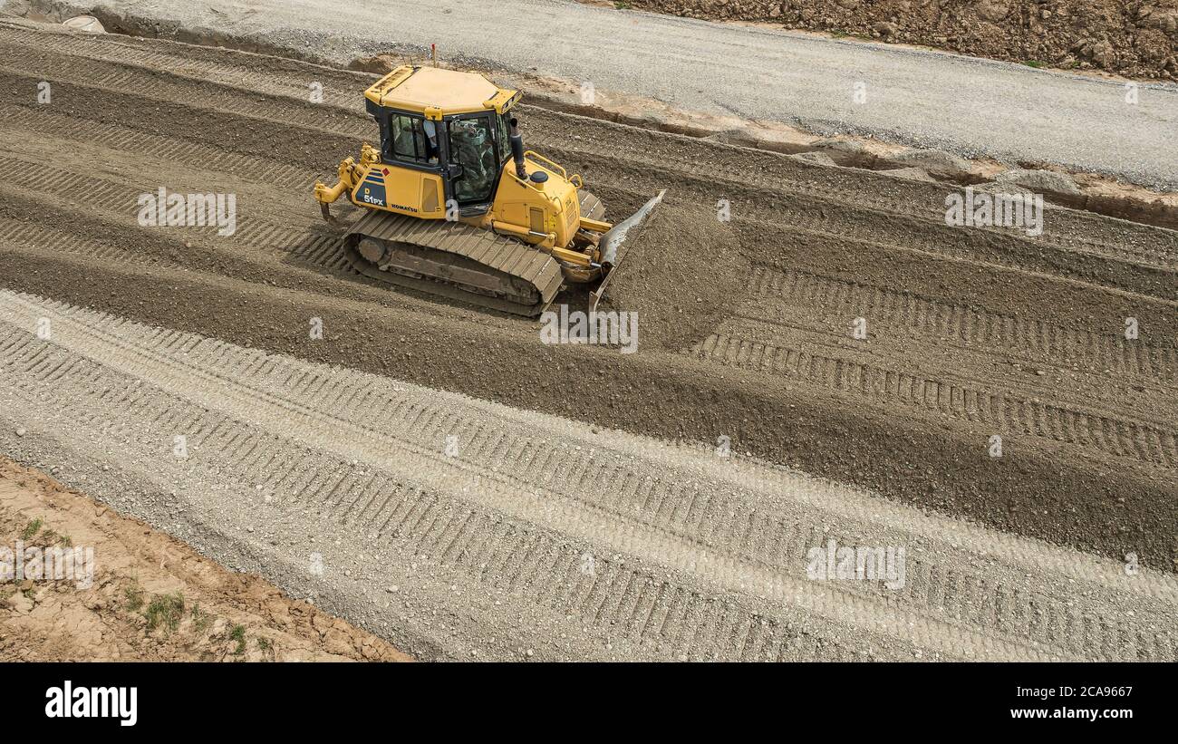 Straßenbauarbeiten in Burgau, Schwaben, Bayern, Deutschland Stockfoto