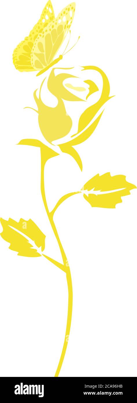 vektor-Illustration einer Rose Silhouette mit einem Schmetterling. Stock Vektor