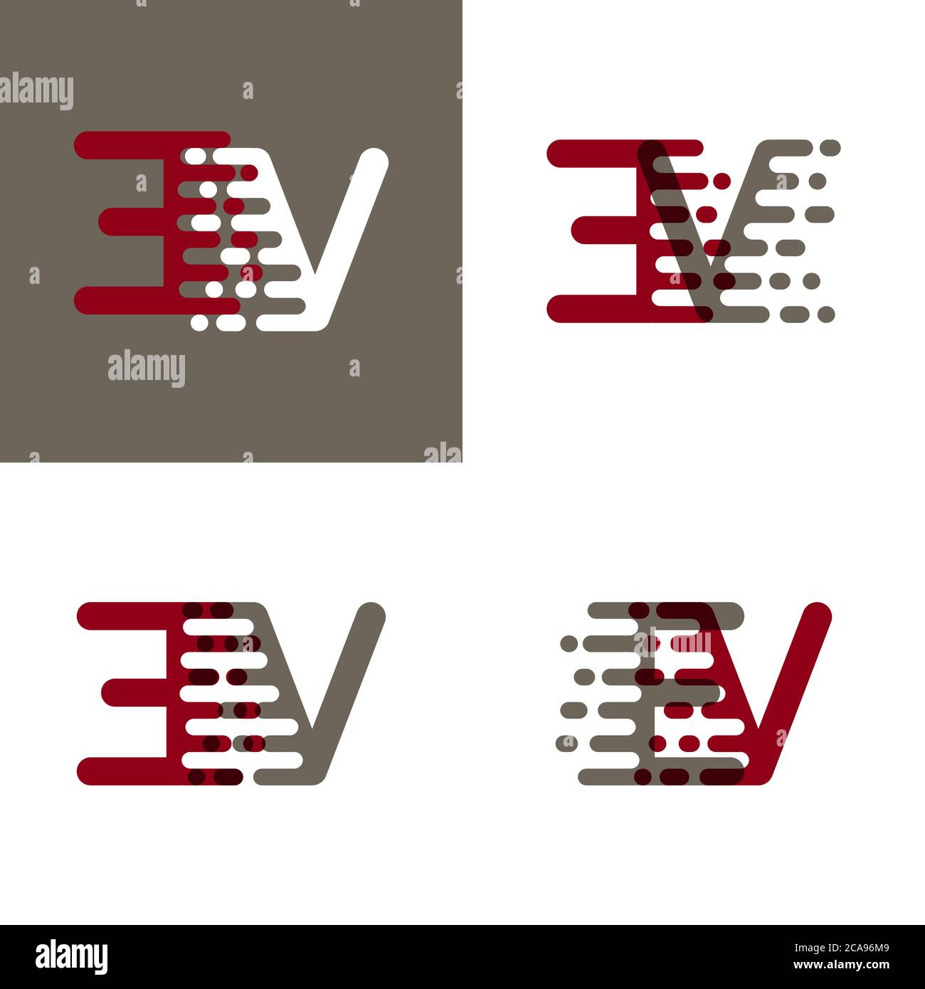 EV Buchstaben Logo mit Akzentgeschwindigkeit in drak rot und grau Stock Vektor