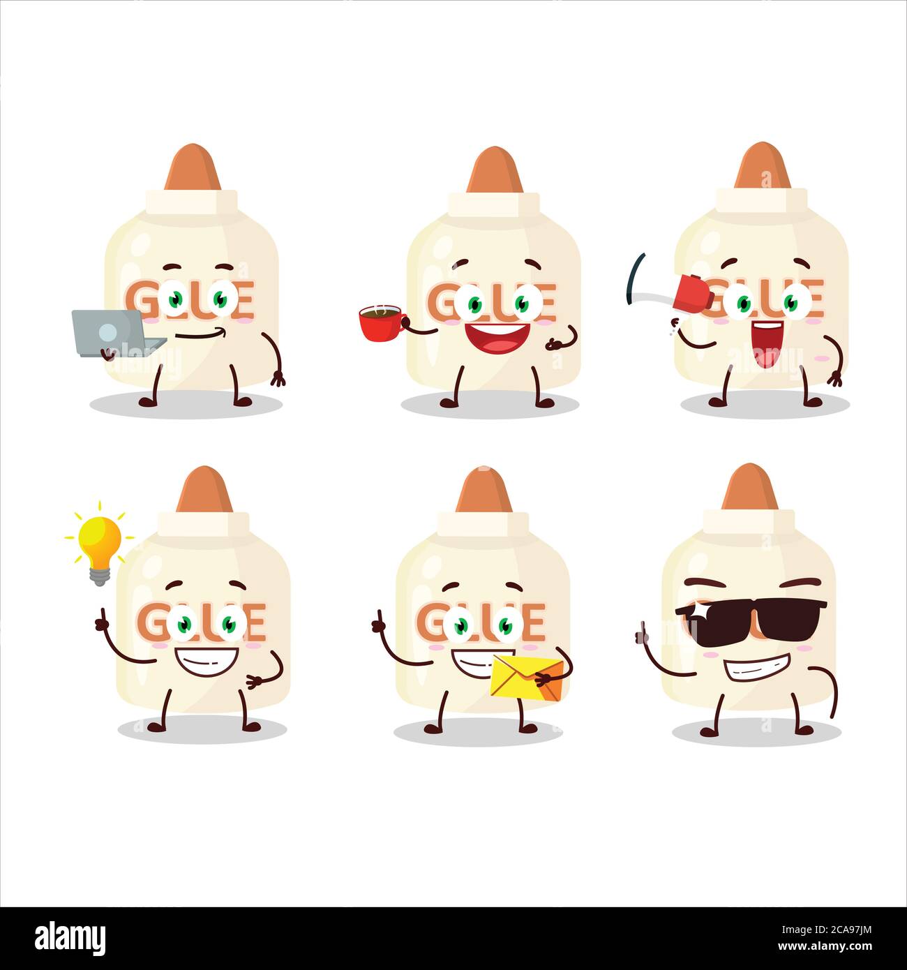 Leim Cartoon-Charakter mit verschiedenen Arten von Geschäft Emoticons Stock Vektor