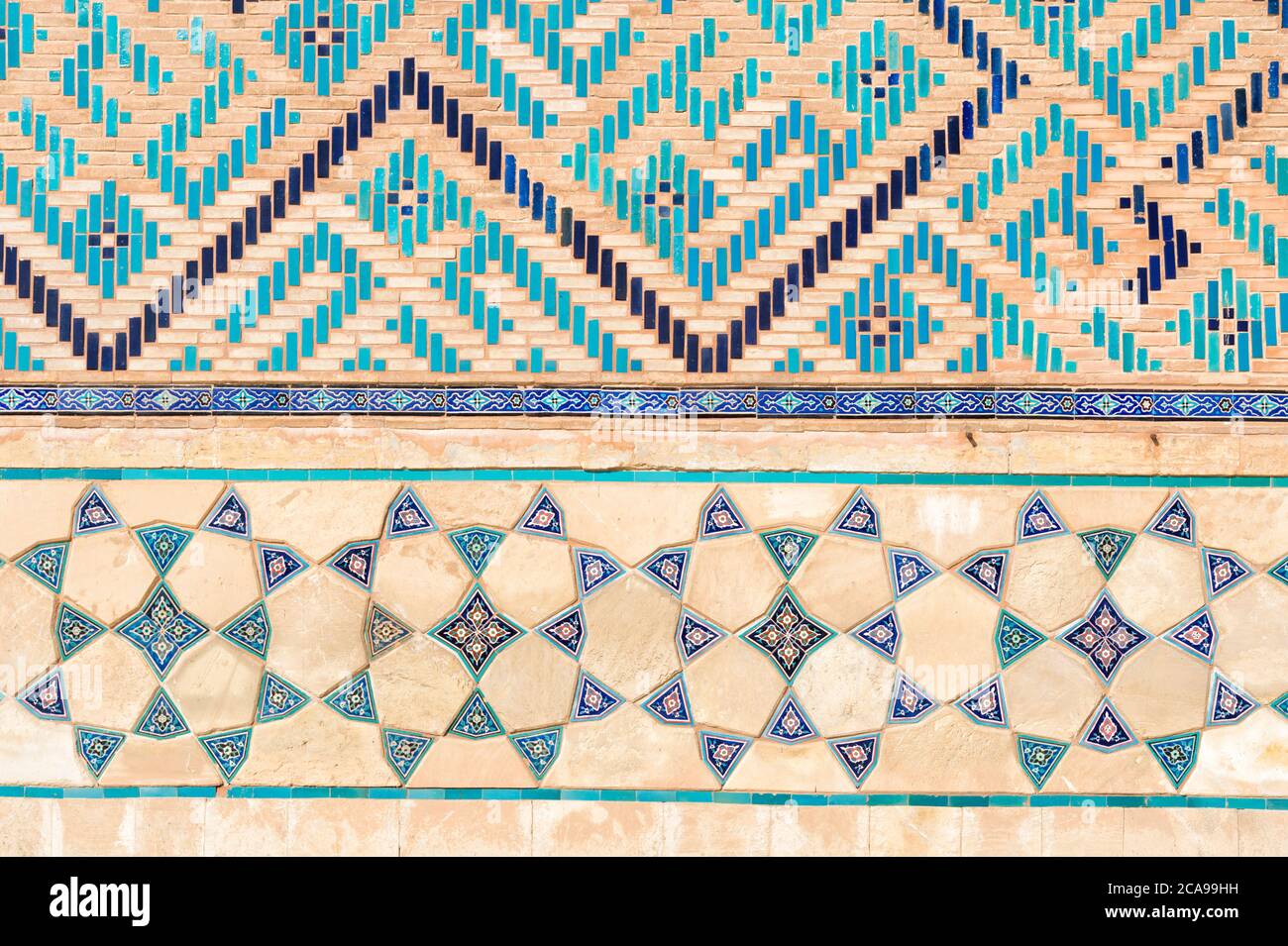 Glaubensgemeinschaft Ahmet Yasawi Mausoleum, Wanddetail, UNESCO-Weltkulturerbe, Turkestan, Region Süd, Kasachstan Stockfoto