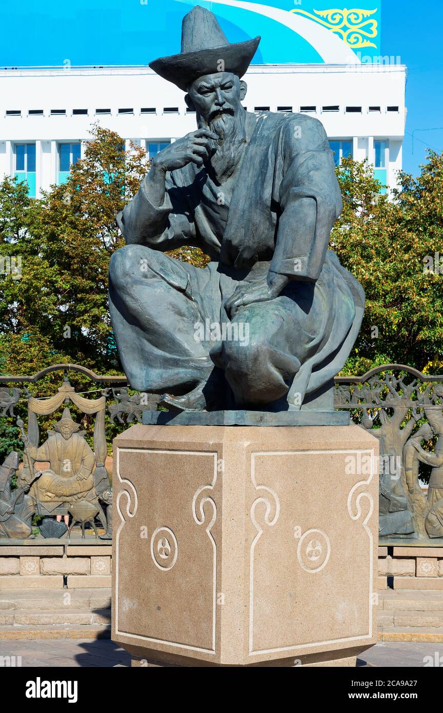 Platz der Republik, Statue, Almaty, Kasachstan, Zentralasien Stockfoto