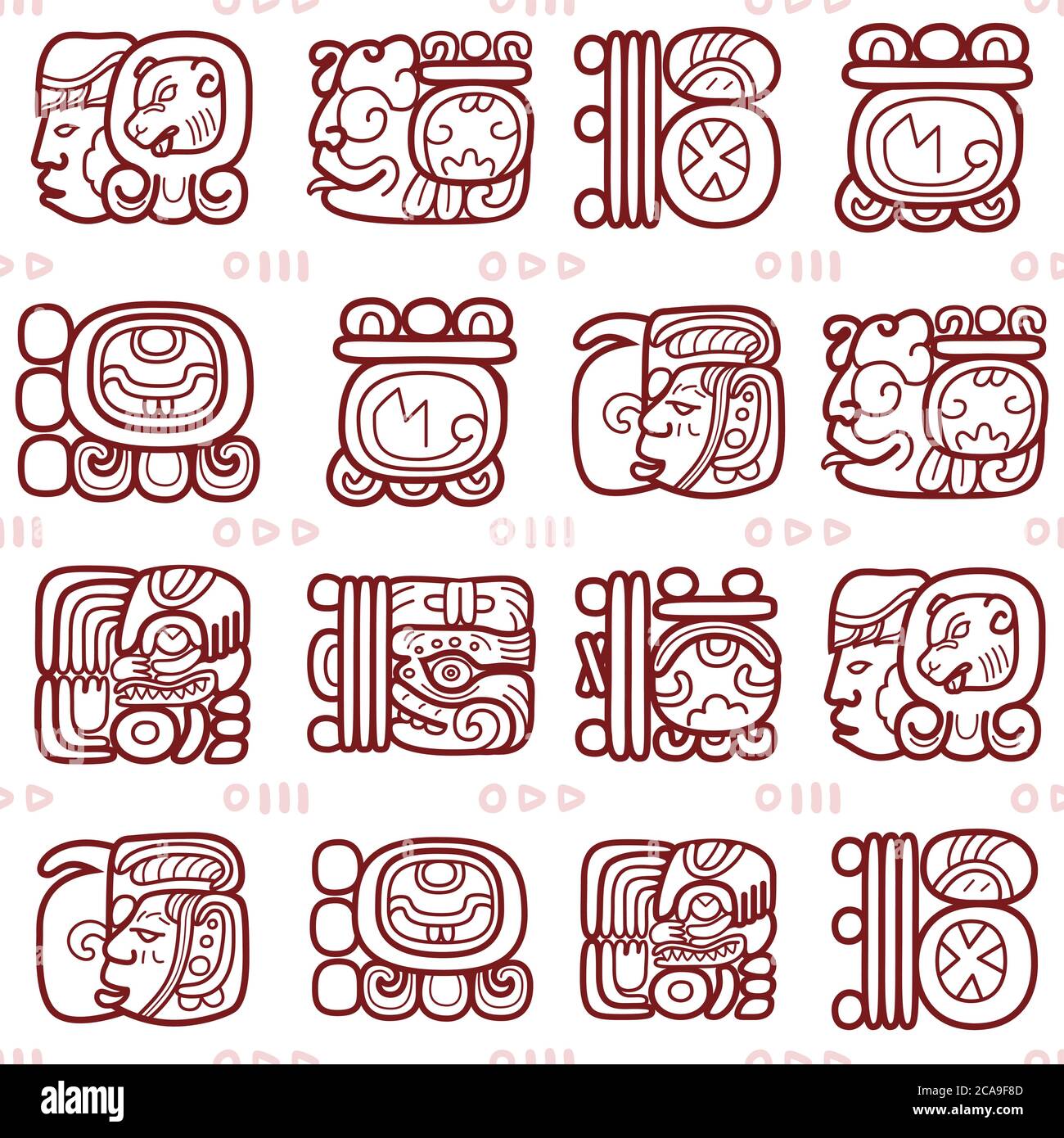 Maya-Glyphen, Maya-Schreibsystem Vektor nahtlose Muster - Tribal Art Stock Vektor