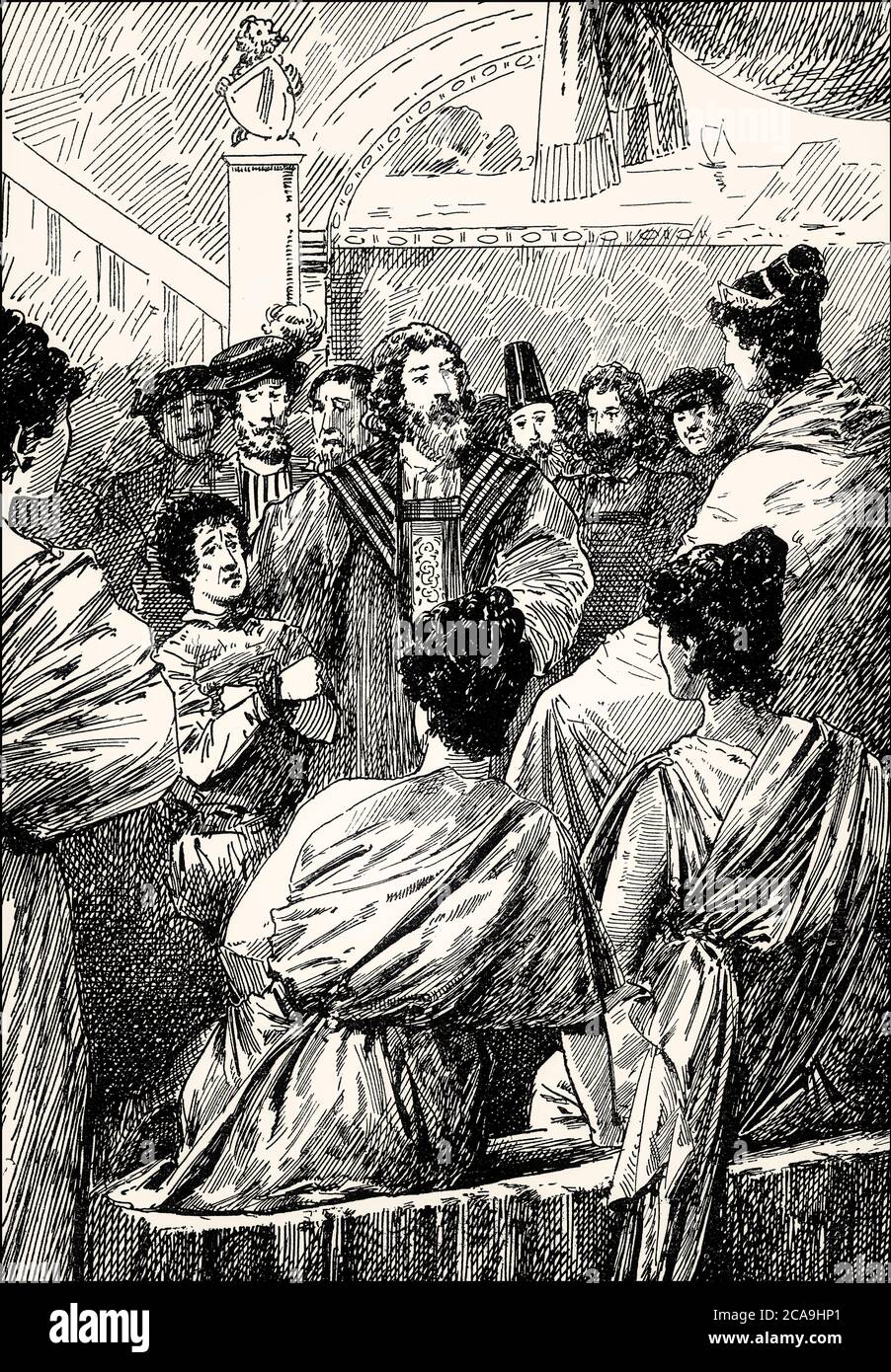 Helen und Faust erklären einander ihre Liebe, dritter Akt, Faust II, Johann Wolfgang von Goethe Stockfoto