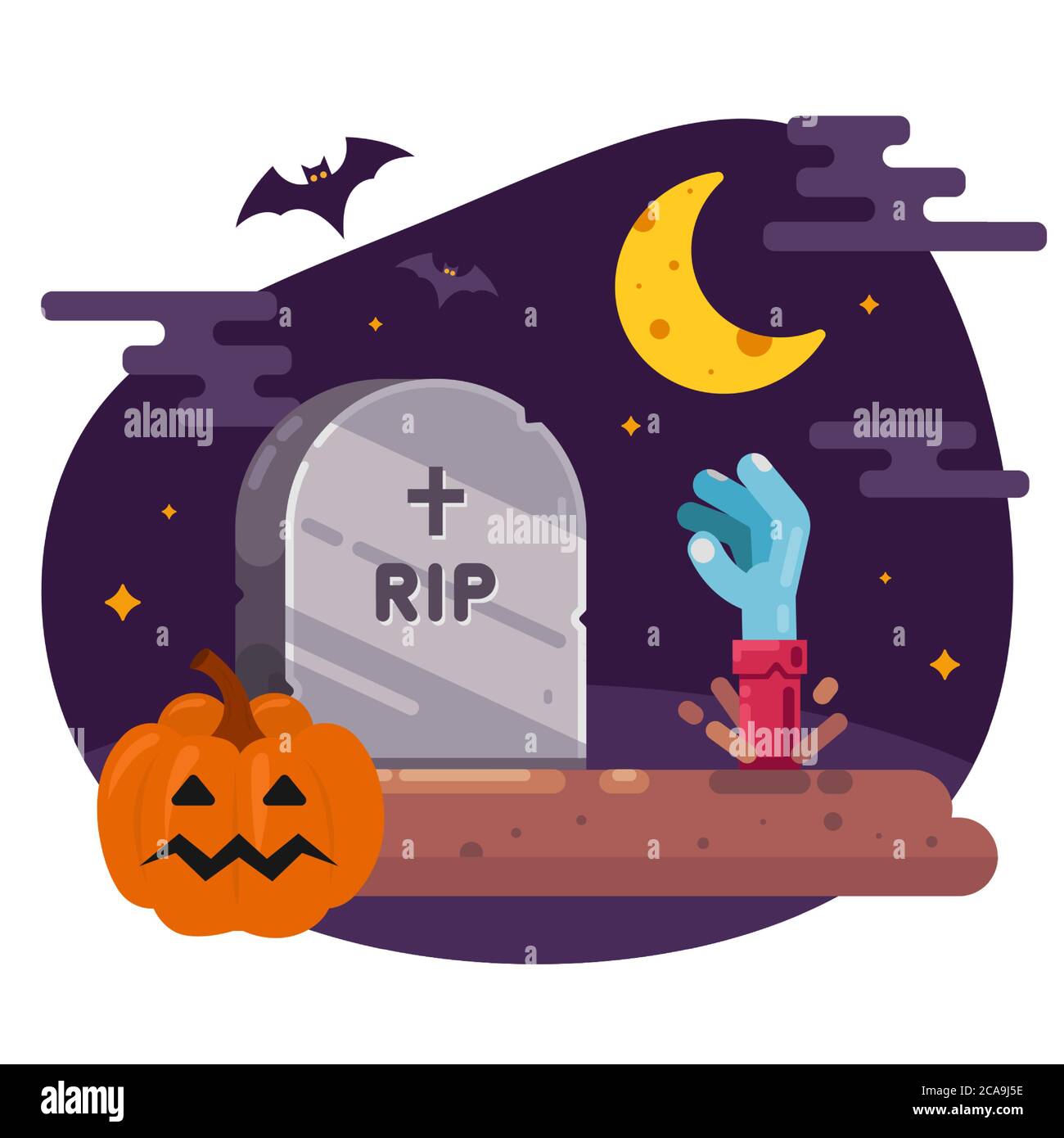 Die Auferstehung der Toten aus dem Grab. Illustration für halloween. Flaches Vektorbild. Stock Vektor