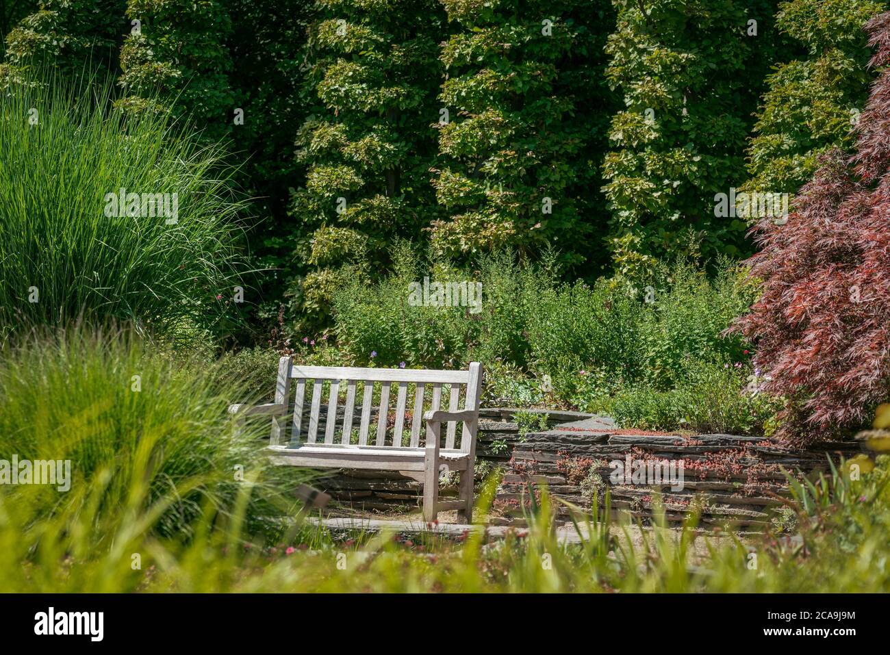 Holzbank Im Formalen Garten Stockfotos Und Bilder Kaufen Alamy