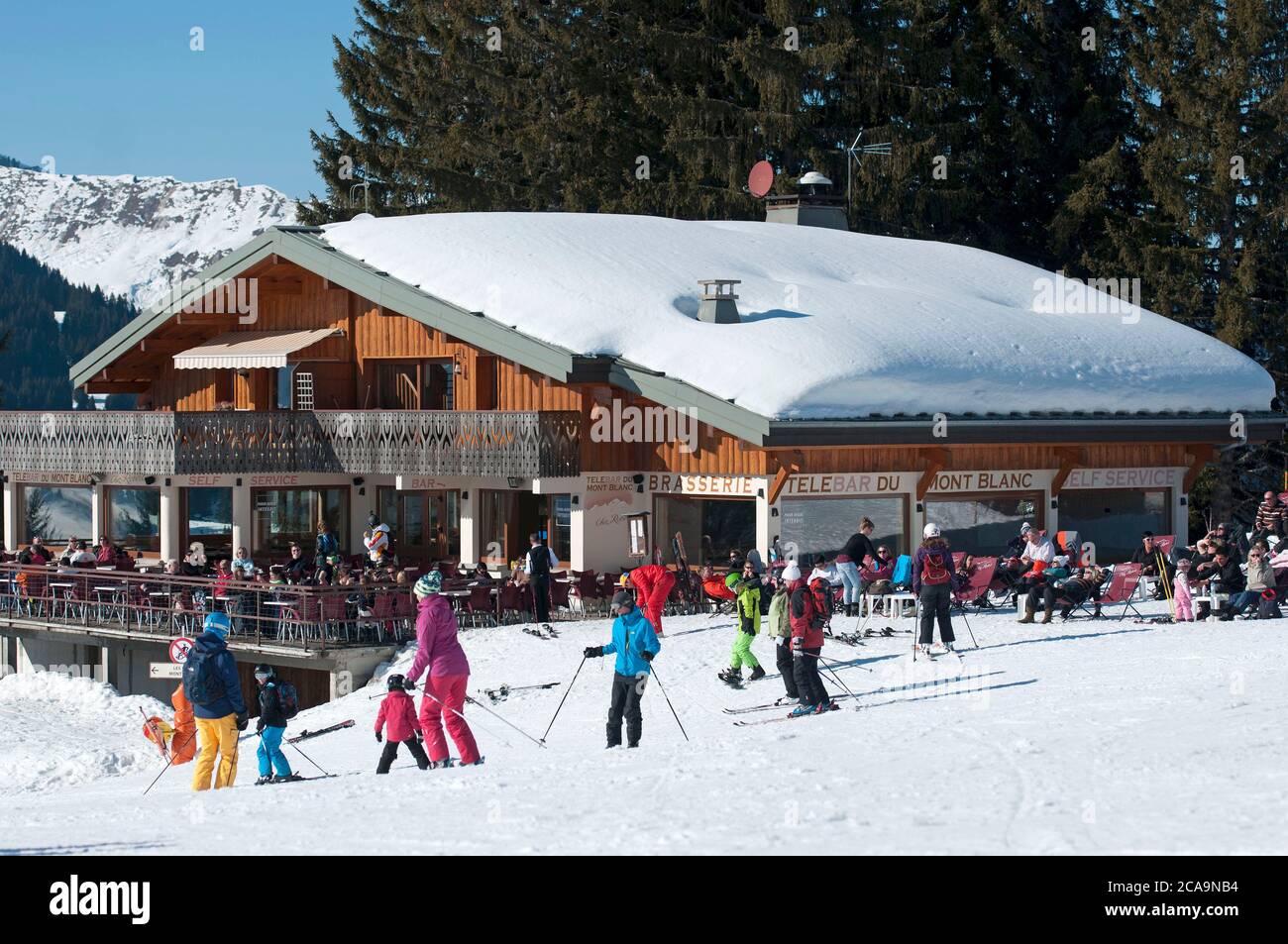 Das französische Skigebiet Les Gets in der Region Haute-Savoie im Südosten Frankreichs. Stockfoto