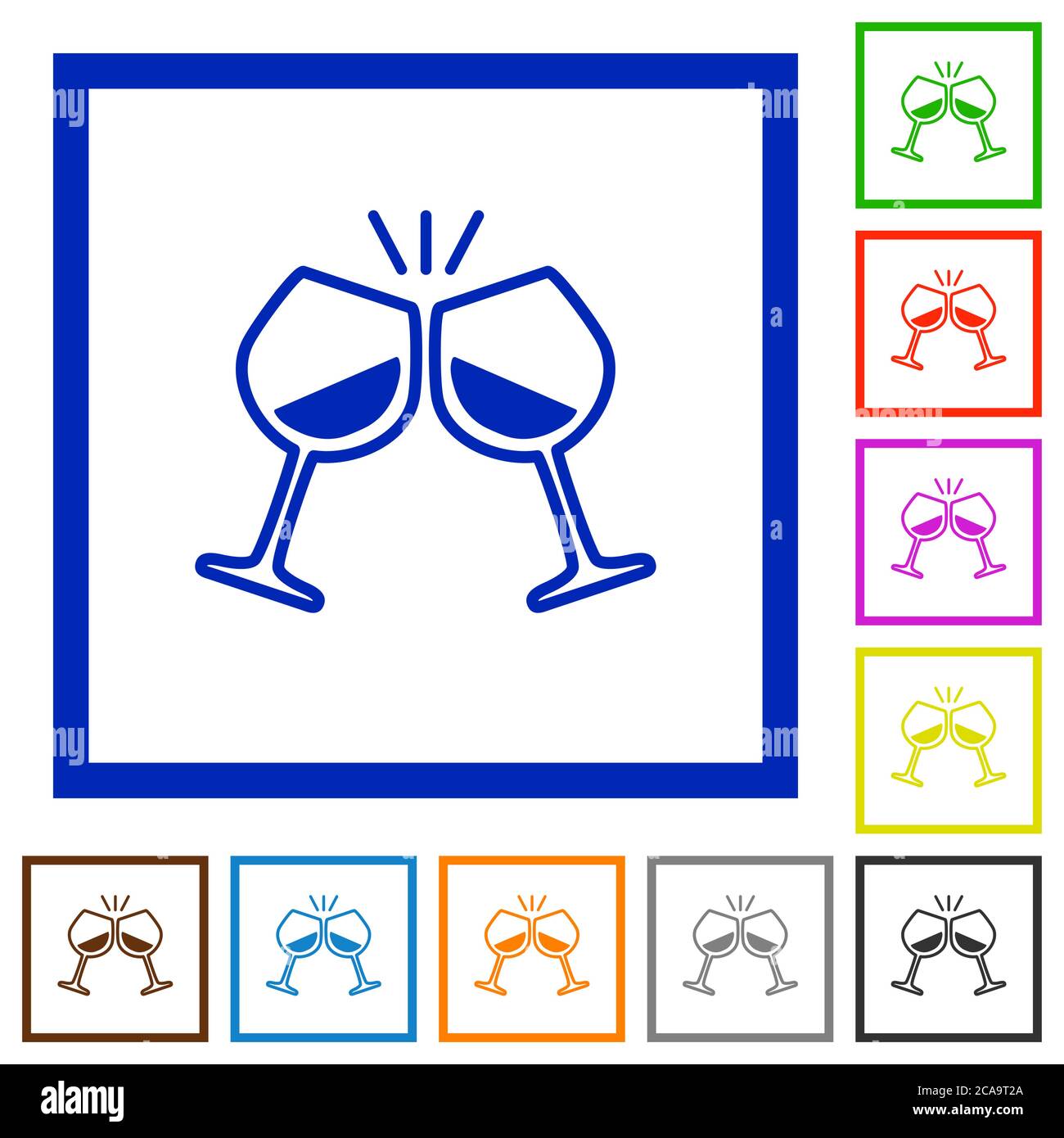 Toasting mit Wein flache Farbe Symbole in quadratischen Rahmen auf weißem Hintergrund Stock Vektor