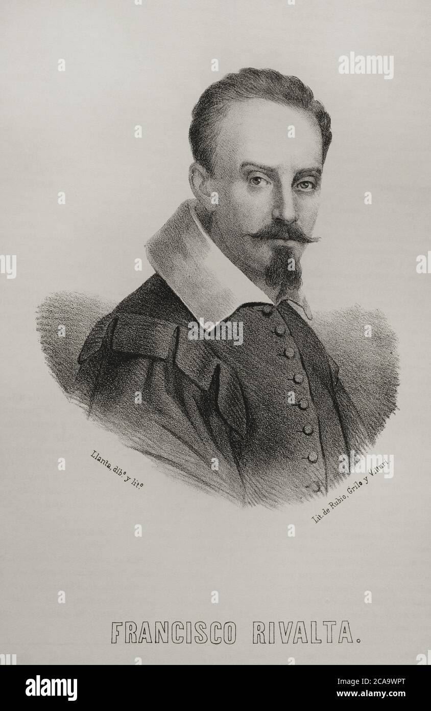 Francisco Ribalta (1565-1628). Spanischer Barockmaler. Illustration von Llanta. Hochformat. Lithographie. Cronica General de España. Historia Ilustrada y Descriptiva de sus Provincias. Valencia, 1867. Stockfoto