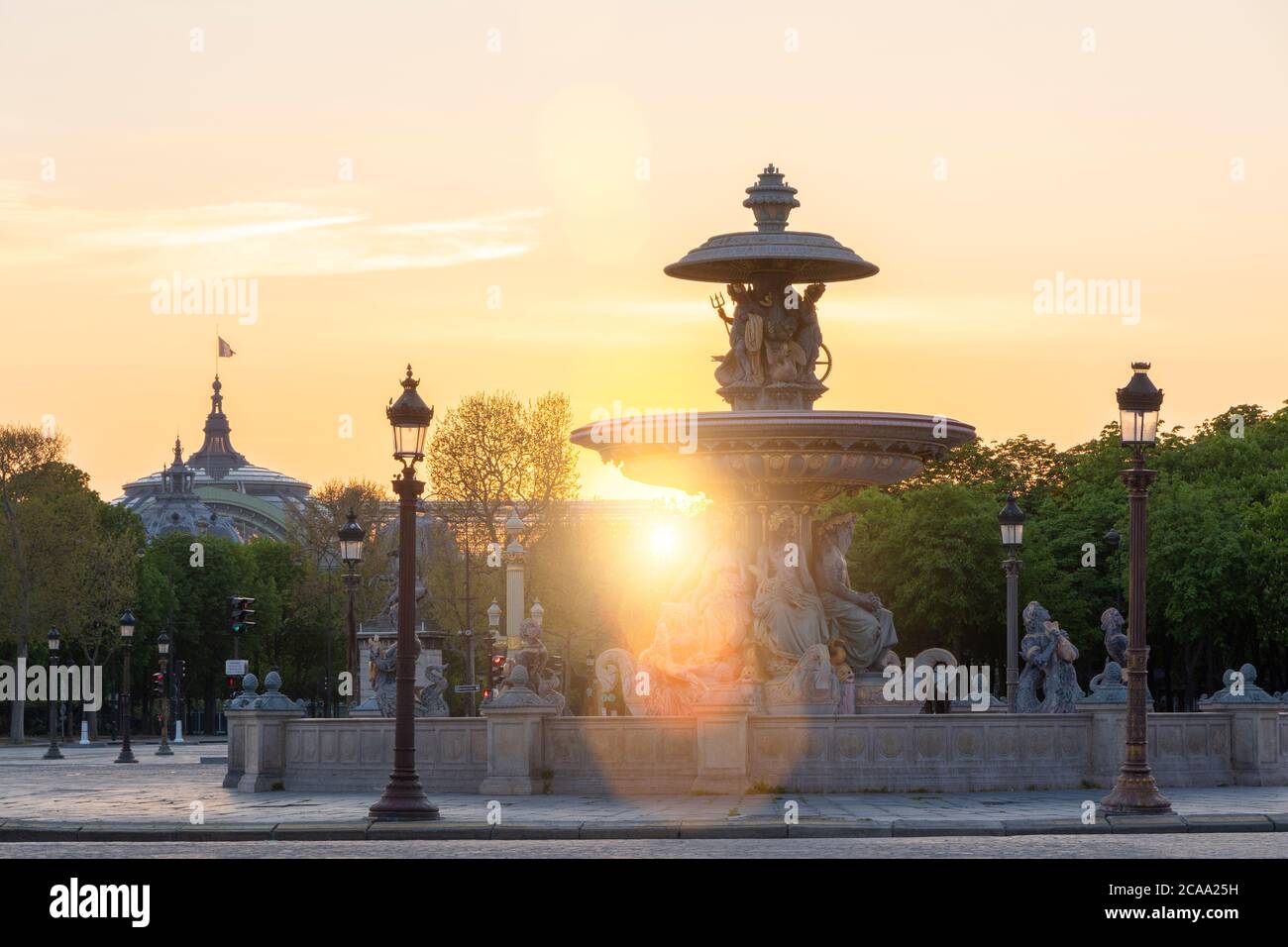 Place de la concorde bei Sonnenuntergang, Paris Stockfoto