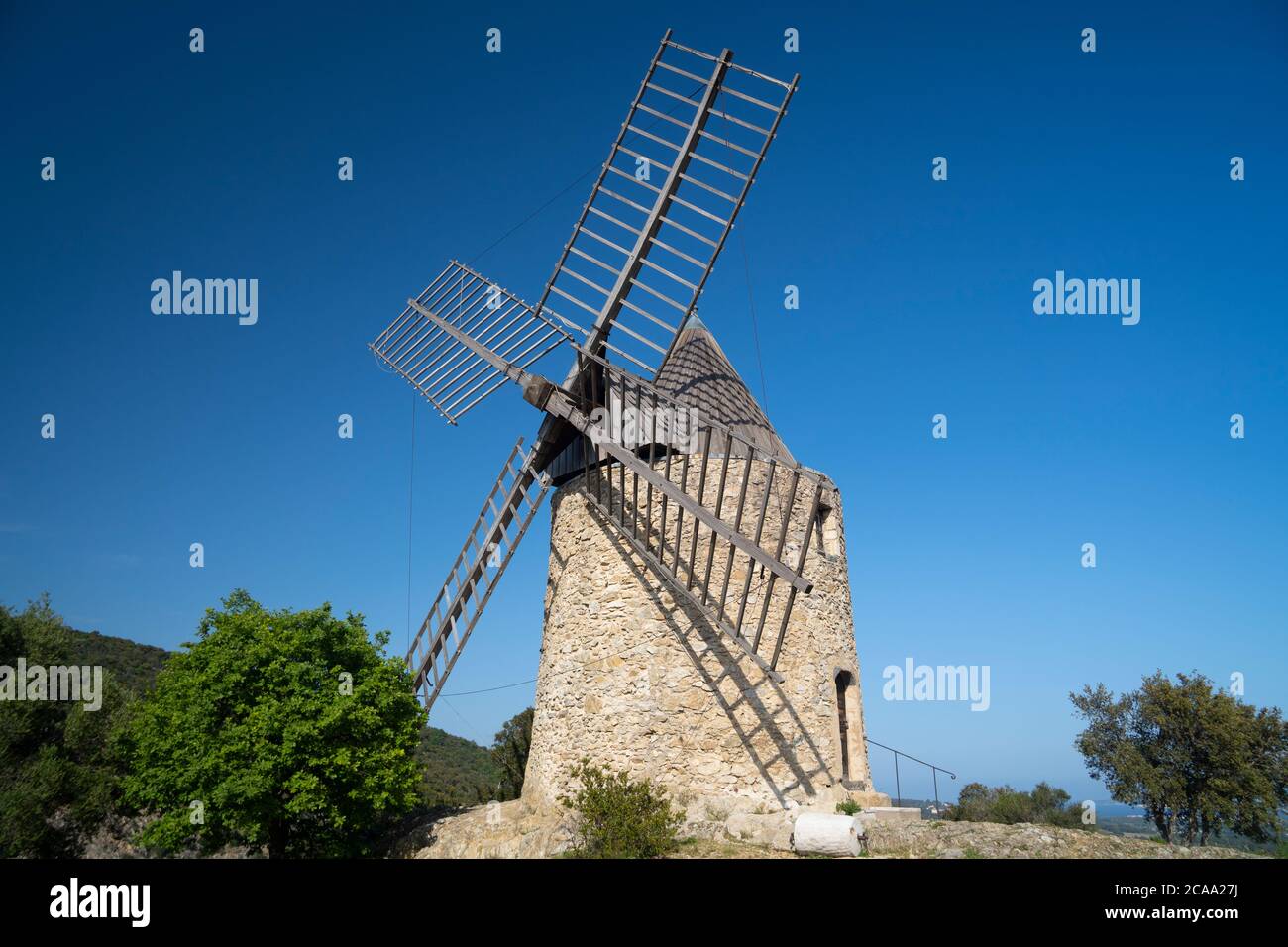 Golf von St. Tropez, Dorf Grimaud, die Windmühle Stockfoto