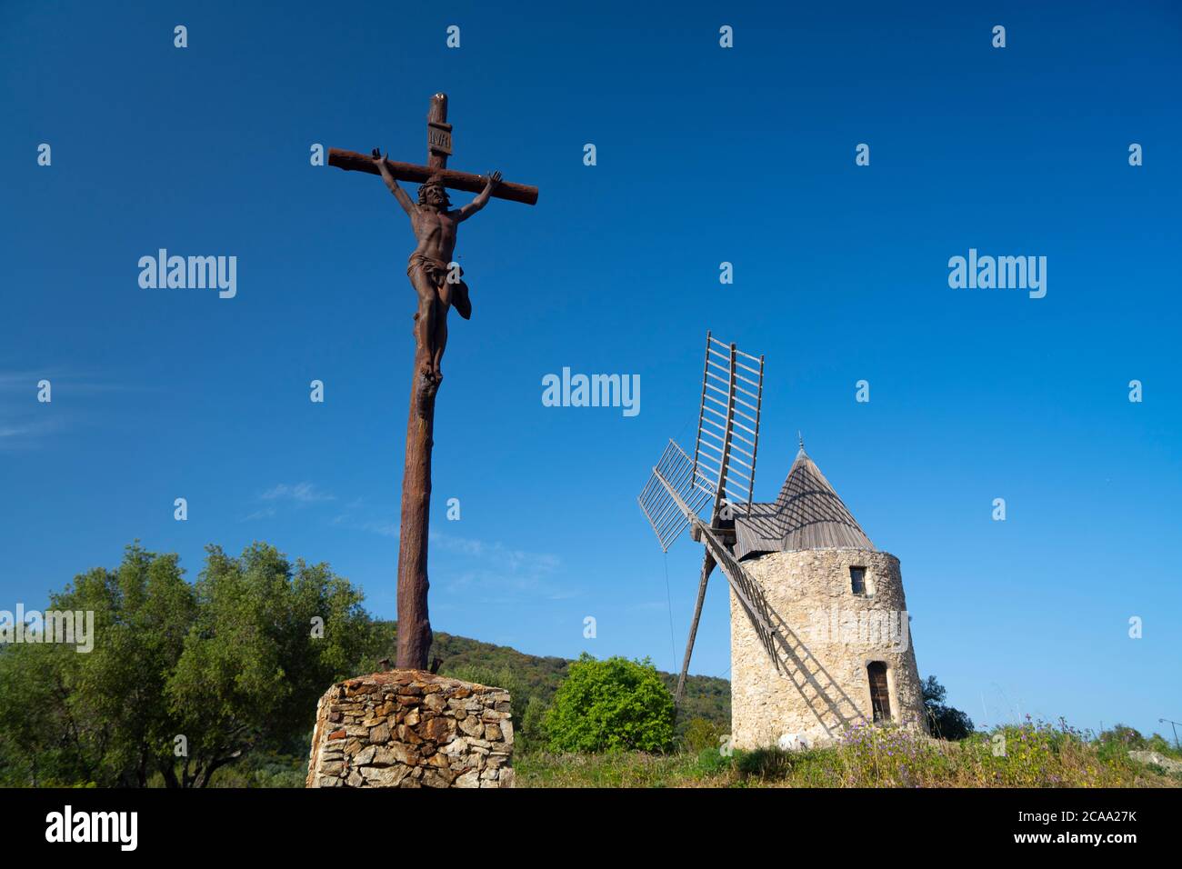 Golf von St. Tropez, Dorf Grimaud, die Windmühle Stockfoto