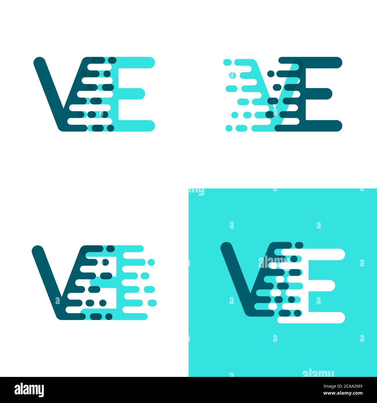 VE Buchstaben Logo mit Akzent Geschwindigkeit grün und blau Stock Vektor