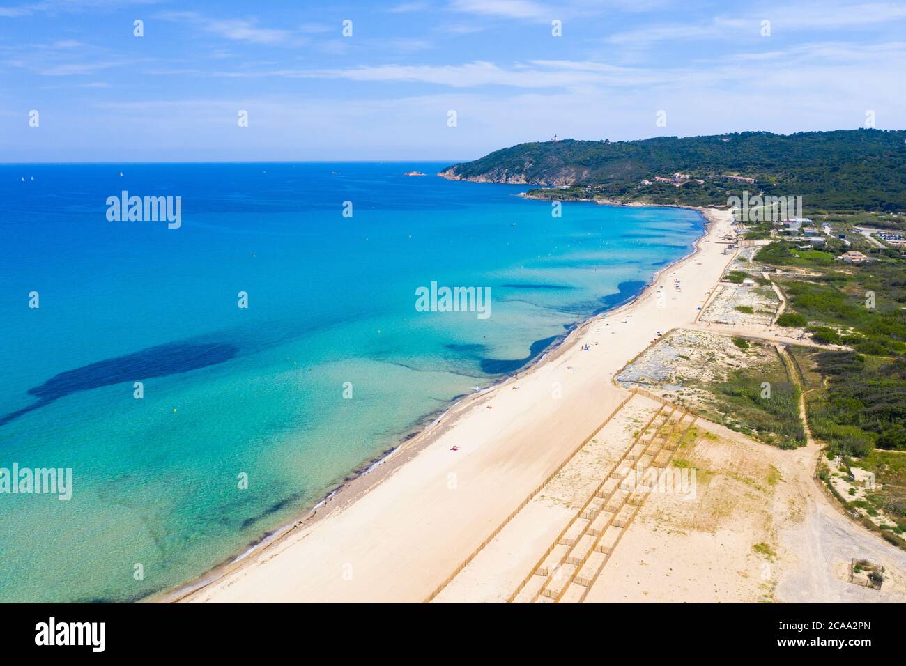 Var Department, Ramatuelle - Saint Tropez, Luftbild des Strandes von Pampelonne, der berühmte Strand an der französischen Riviera Stockfoto