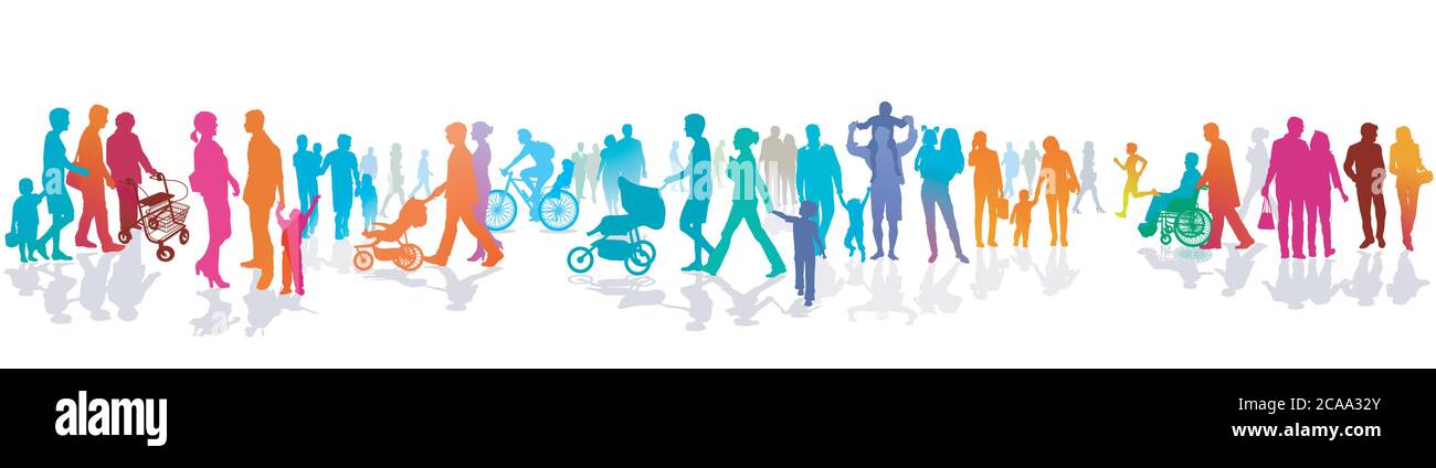 Menge auf dem Bürgersteig, Vektorgrafik Stock Vektor