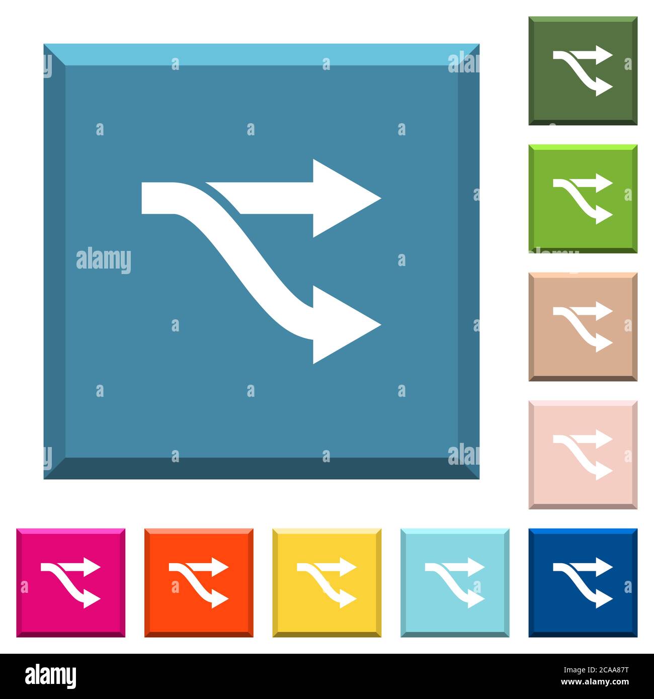 Gabel weiße Symbole auf kantigen quadratischen Knöpfen in verschiedenen trendigen Farben Stock Vektor