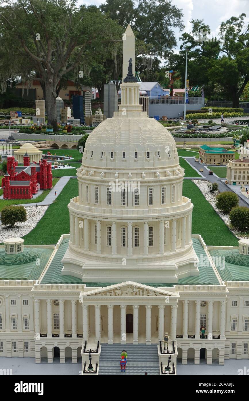 ORLANDO, FL -20 JUN 2020- Blick auf Washington DC Wahrzeichen gebaut aus LEGO Steinen im Miniland im Legoland Florida Resort Themenpark in Orlando, F Stockfoto