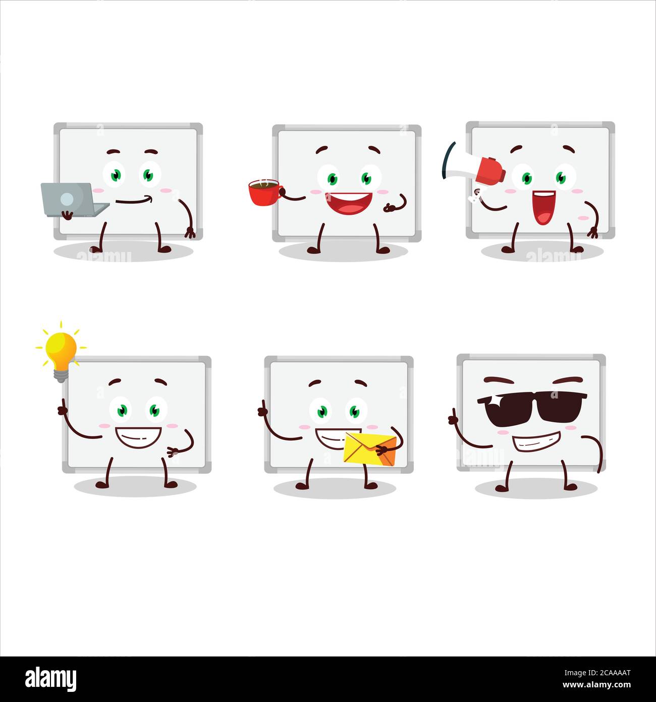Whiteboard Cartoon Charakter mit verschiedenen Arten von Business Emoticons Stock Vektor