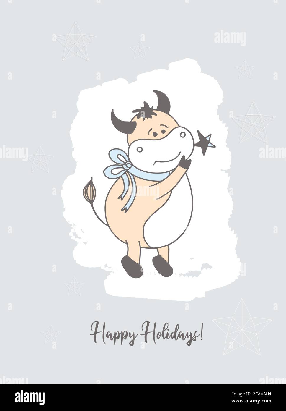Weihnachtskarte. Jahr der Stier Postkarte. Poster. OX-Zeichen Stock Vektor