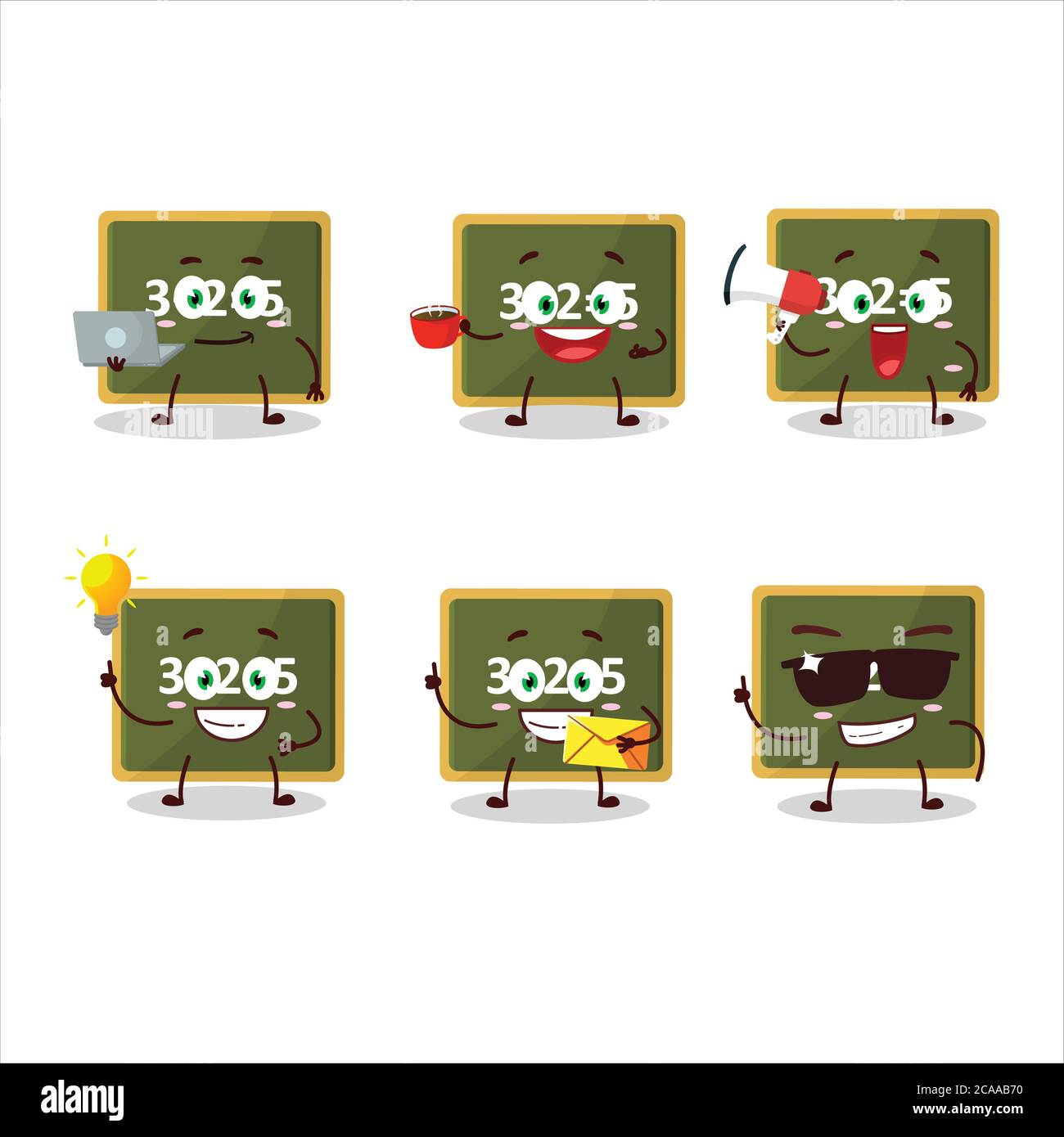 Kreidetafel Zeichentrickfigur mit verschiedenen Arten von Business-Emoticons Stock Vektor