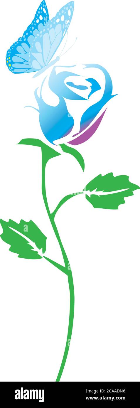 vektor-Illustration einer Rose Silhouette mit einem Schmetterling. Stock Vektor