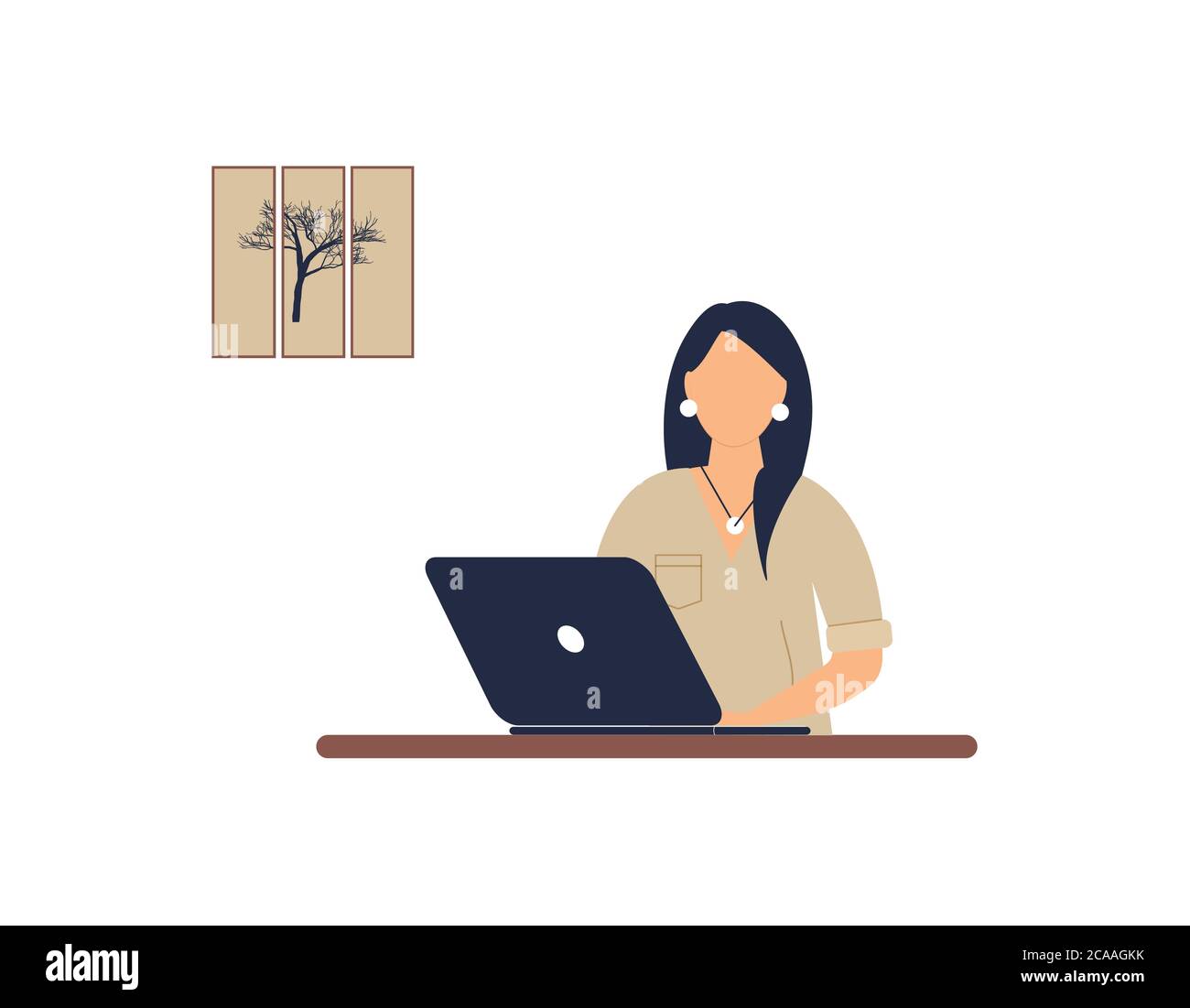 Frau Tutor Arbeit auf Laptop. Konzept der Remote-Arbeit, Fernunterricht oder Online-Training während der Virus-Epidemie.nette Dame Trainer oder Trainer Stock Vektor