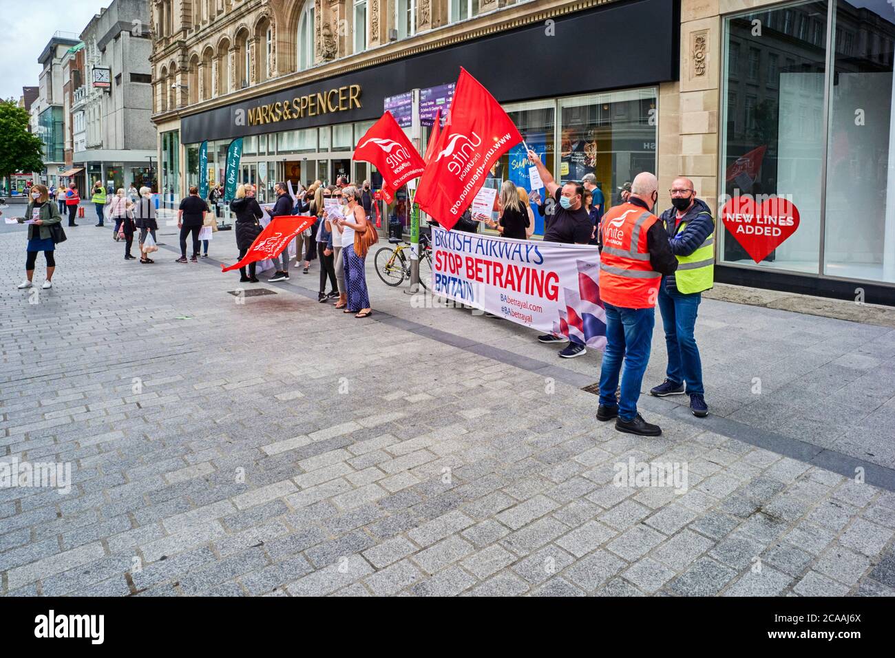 Gewerkschaftsmitglieder, die im Zentrum von Liverpool protestieren, dass British Airways Großbritannien 2020 verraten hat Stockfoto