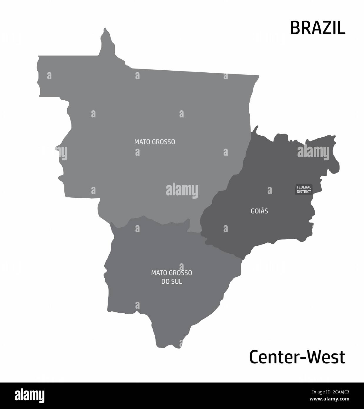 Karte der Region Brasilien Centre-West Stock Vektor