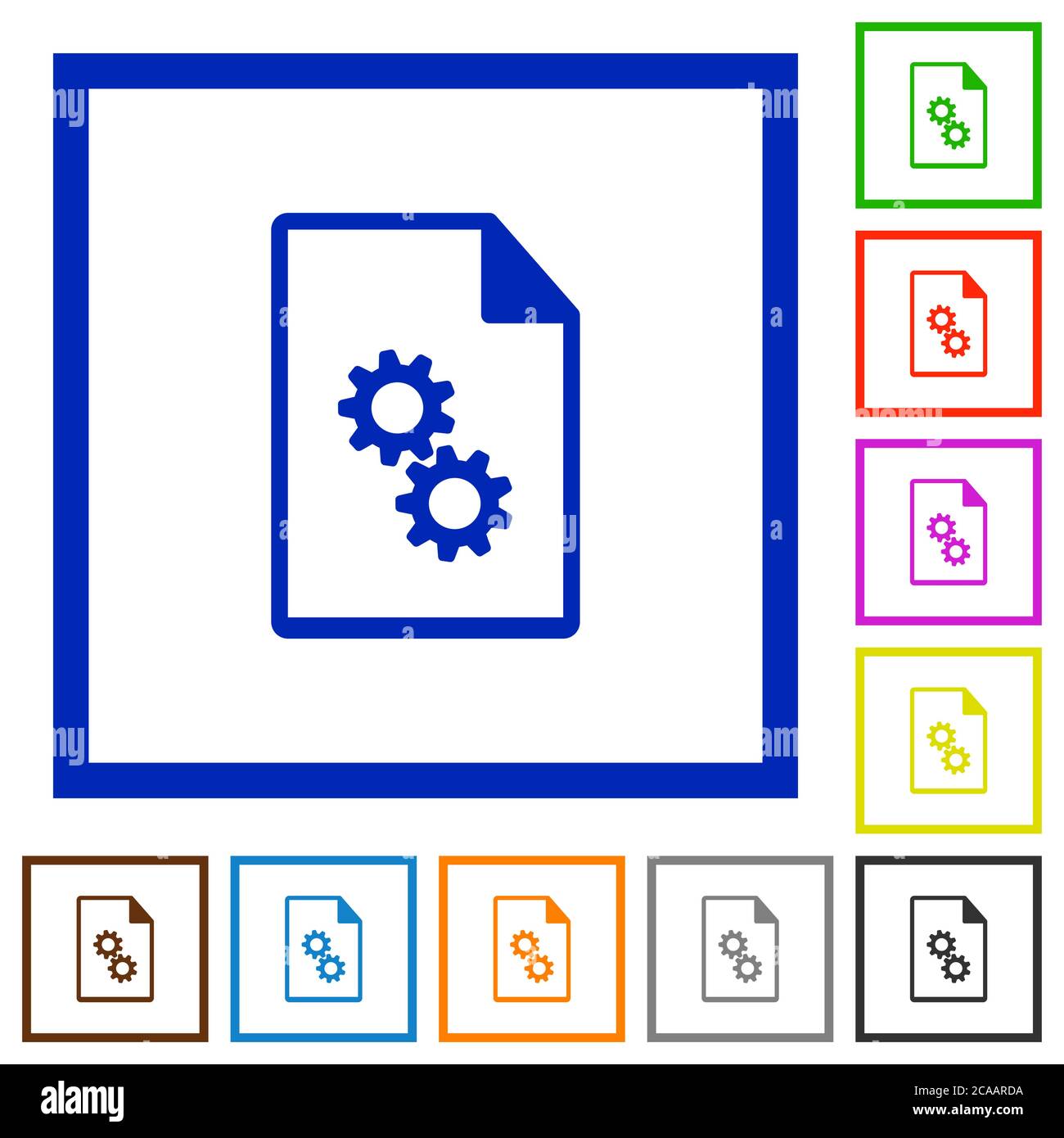 Ausführbare Datei flache Farbsymbole in quadratischen Rahmen auf weißem Hintergrund Stock Vektor
