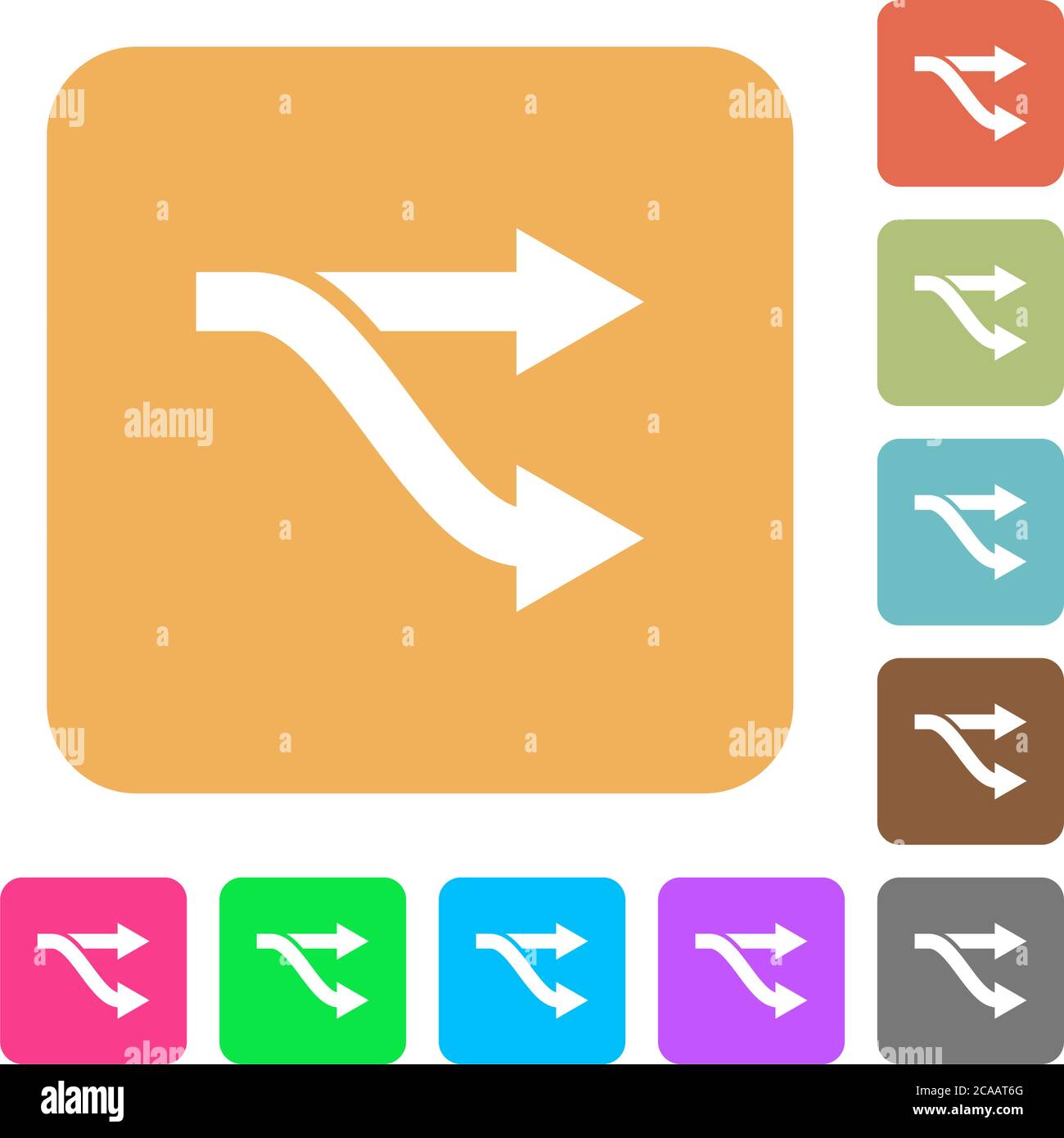 Flache Symbole auf gerundeten quadratischen, lebendigen Hintergründen. Stock Vektor