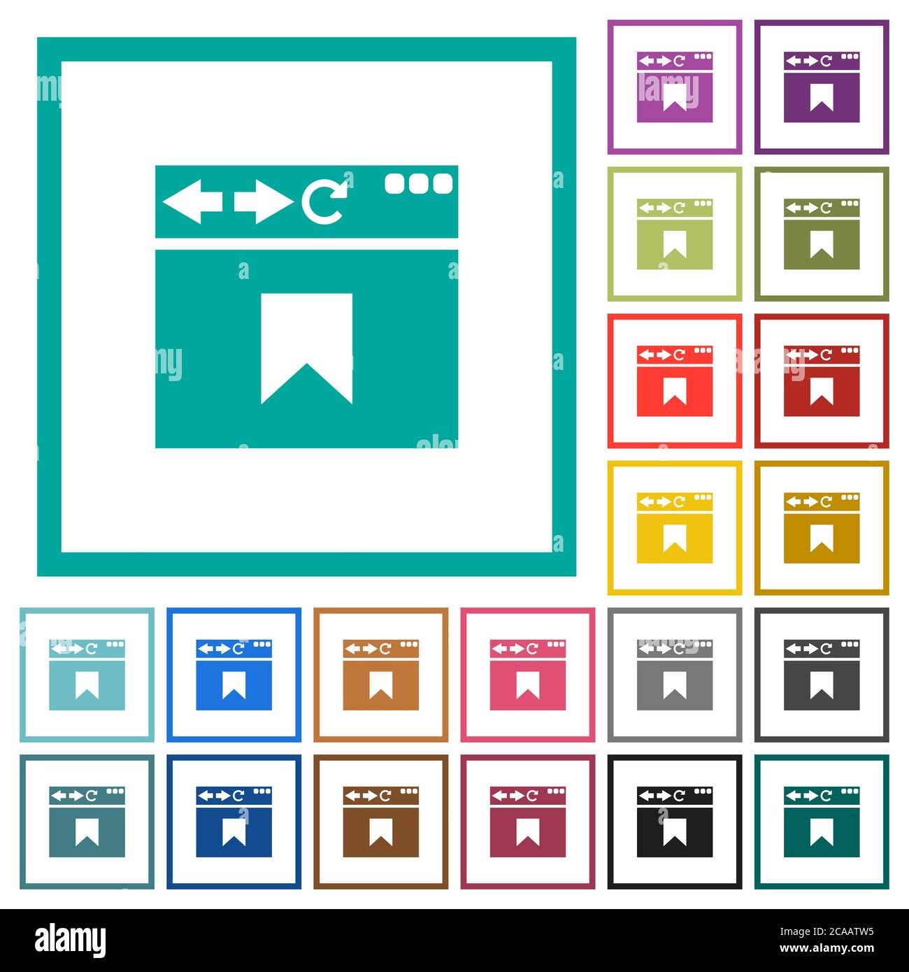 Browser Lesezeichen flache Farbsymbole mit Quadranten Rahmen auf weißem Hintergrund Stock Vektor