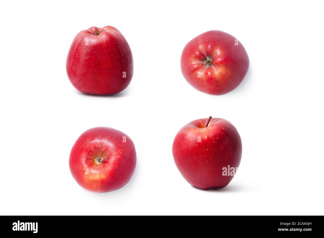 Verschiedene Winkel von rip roten Apfel isoliert auf weißem Hintergrund. Von oben und von der Seite Blick auf frische Bio-Apfelfrüchte. Beschneidungspfad Stockfoto