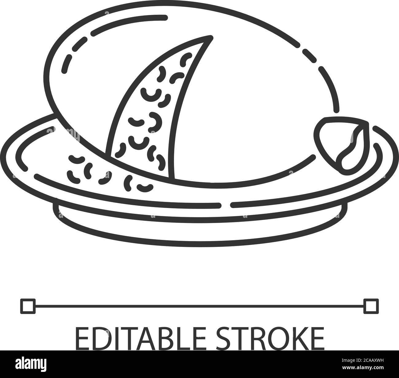 Haggis Pixel perfekte lineare Symbol. Schottisches herzhaftes Essen. Nationales Puddingrezept. Dünne Linie anpassbare Illustration. Kontursymbol. Vektor isoliert Stock Vektor