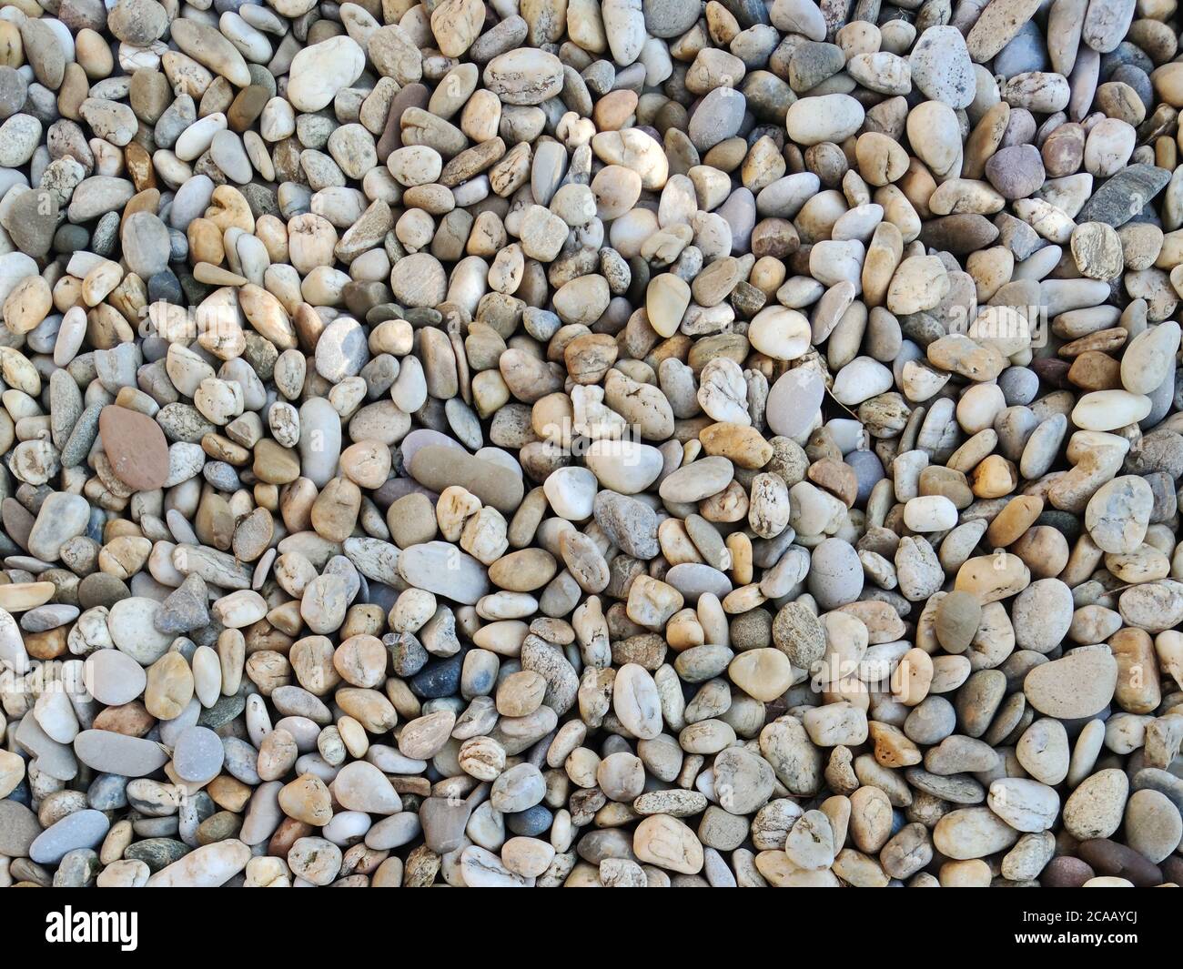 Schotter am Meer, Kiesel Steine Hintergrund, Kies Textur für 3d, Foto Stockfoto
