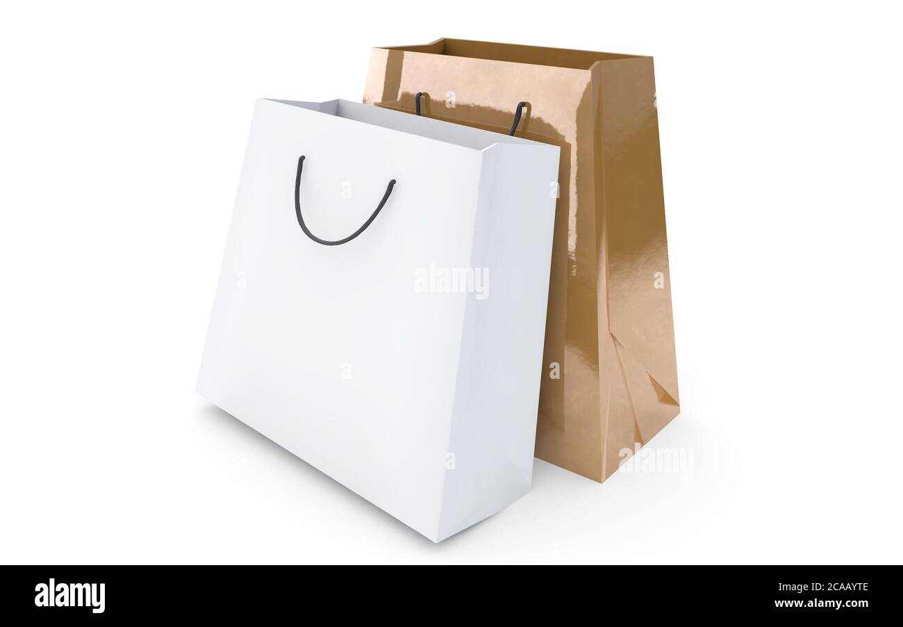 Einkaufstaschen von Premium- oder exklusiven Shopping-Marken auf Weiß Hintergrund Stockfoto