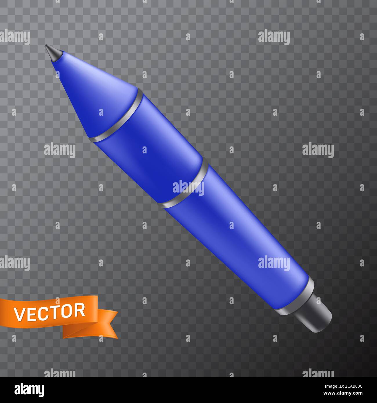 Blauer Kugelschreiber für Büroarbeiten. 3D realistische Vektordarstellung isoliert auf einem transparenten Hintergrund Stock Vektor