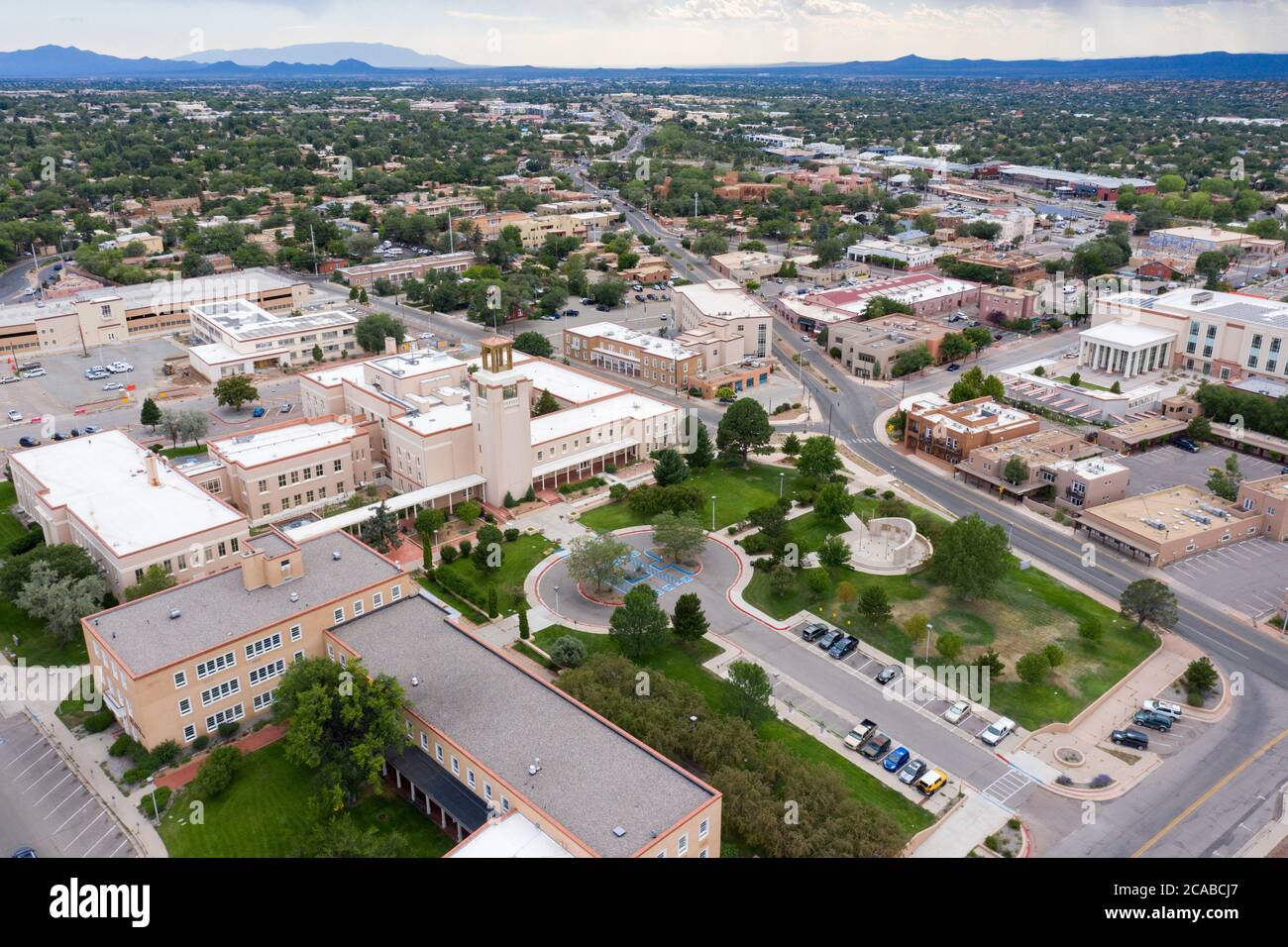 Luftaufnahme des alten Kapitolgebäudes in Santa Fe, New Mexico Stockfoto