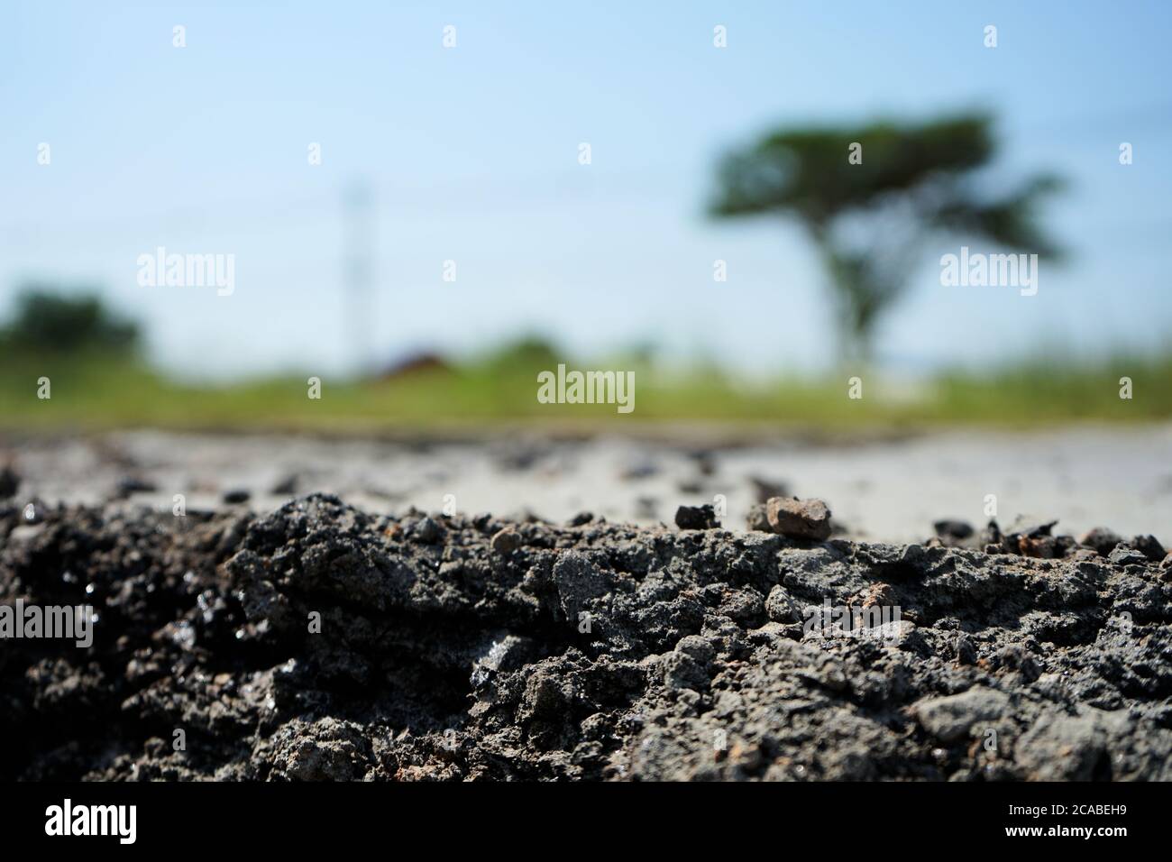 Aushub für Straßenoberfläche beschädigte Straße Stockfoto