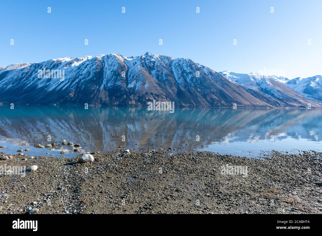 Lake Tekapo - Braemar Station und Mündung des Godley River Stockfoto