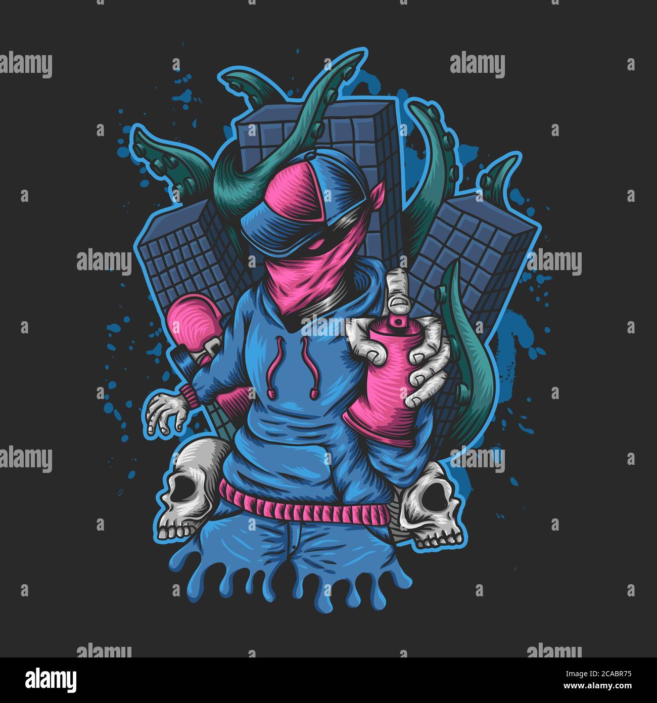 Man Spray Monster kraken Angriff Illustration für Ihre Firma oder Marke Stock Vektor