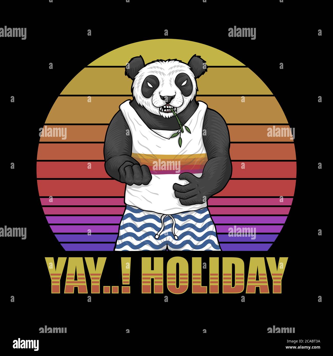 Panda Urlaub Sonnenuntergang Retro Illustration für Ihre Firma oder Marke Stock Vektor