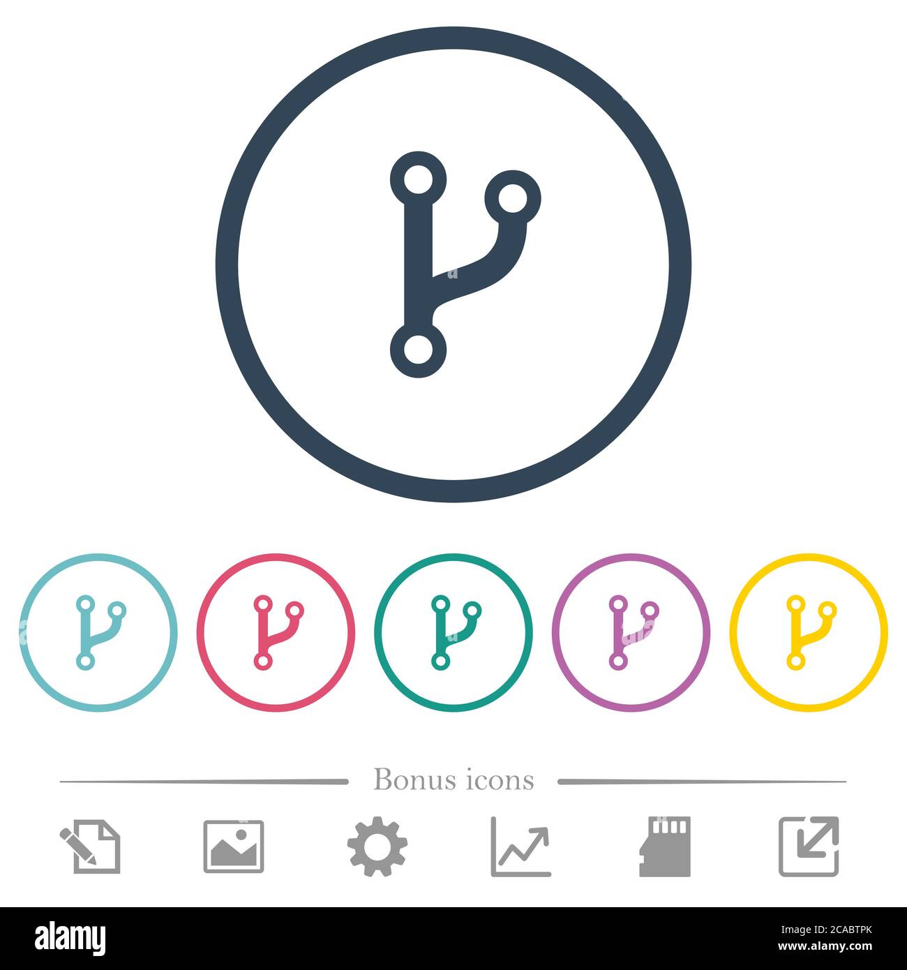 Flache Farbsymbole der Codegabel in runden Umrissen. 6 Bonus-Symbole enthalten. Stock Vektor